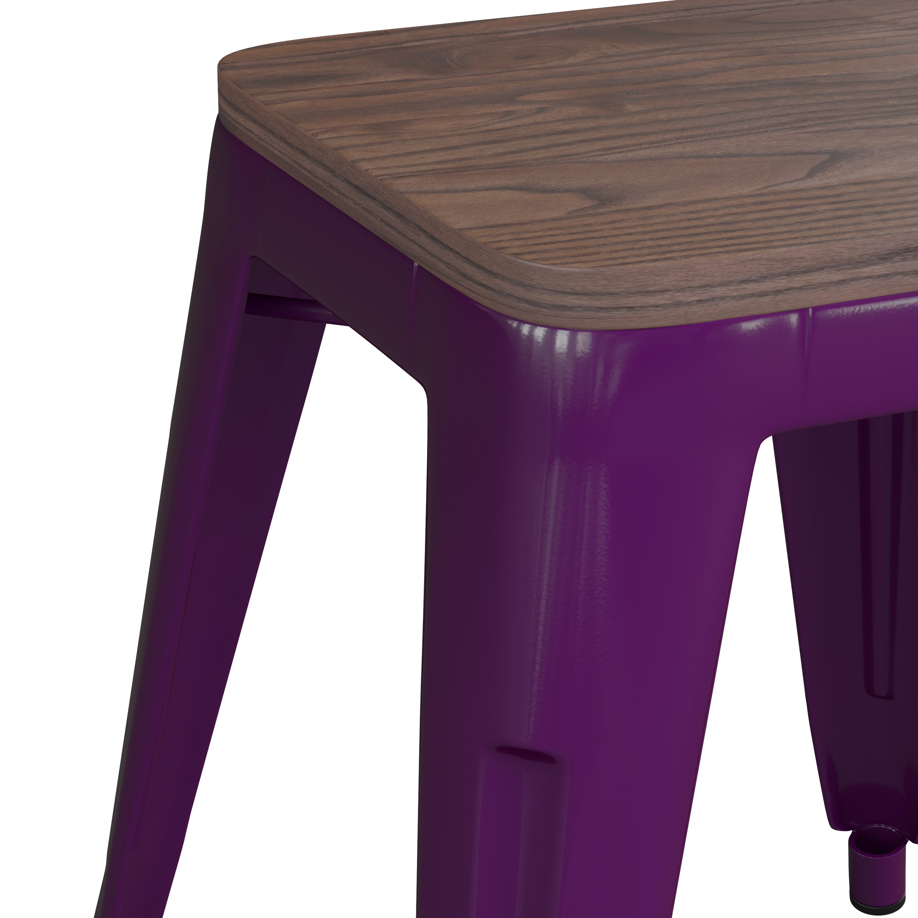 Kai 18" Backless Table Height Stool with Wooden Seat, Stackable Purple Metal Indoor Dining Stool, Commercial Grade - Set of 4