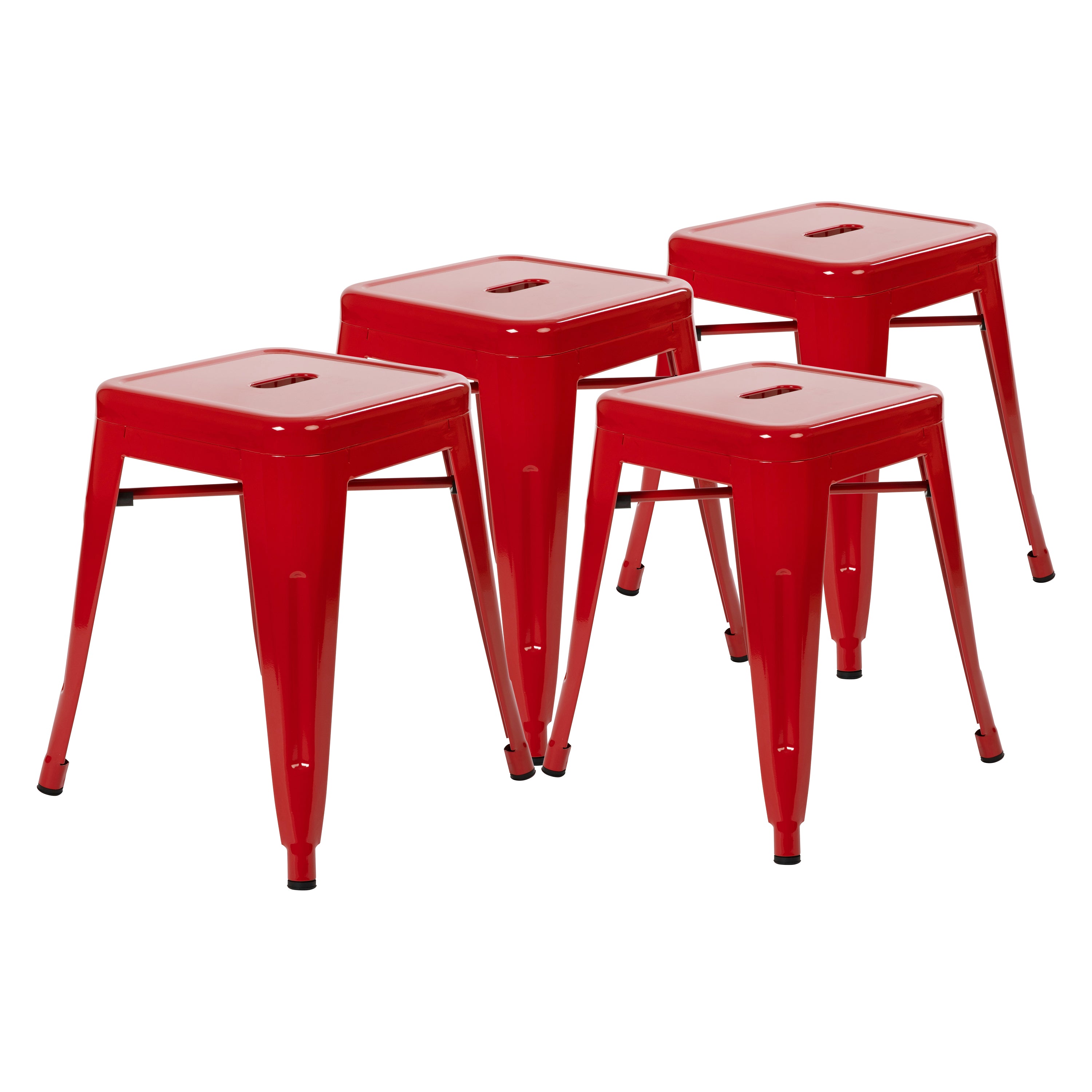 Kai 18" Table Height Stool, Stackable Backless Metal Indoor Dining Stool, Commercial Grade Restaurant Stool in Red - Set of 4