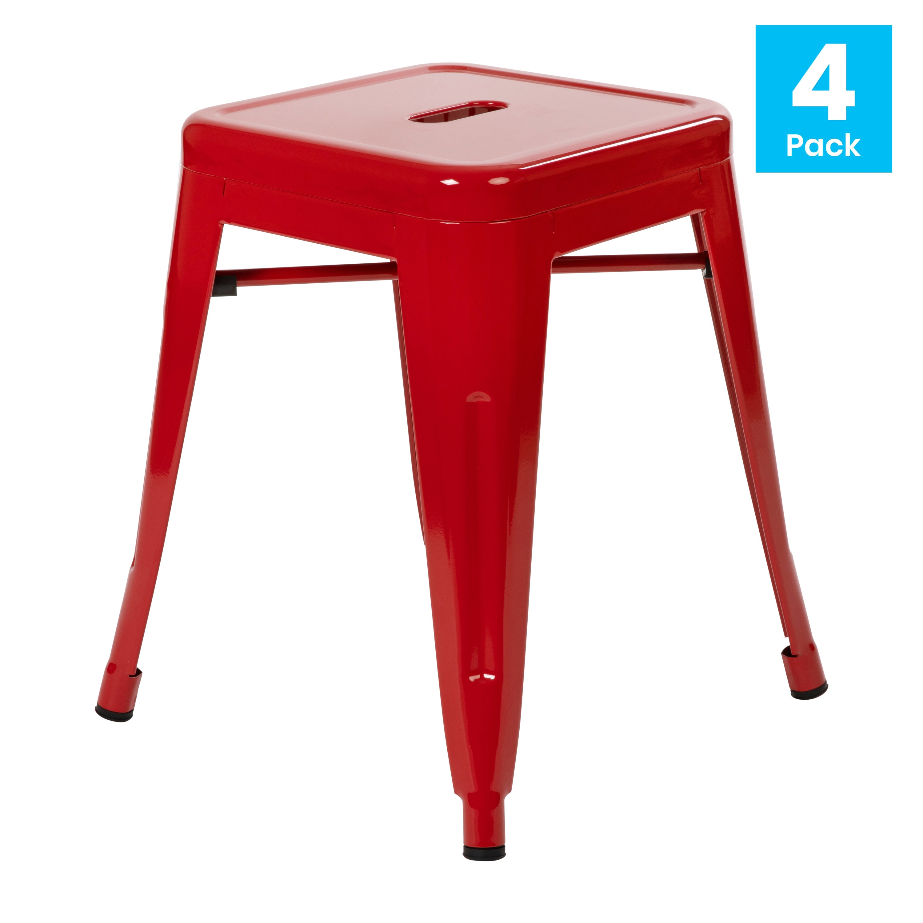 Kai 18" Table Height Stool, Stackable Backless Metal Indoor Dining Stool, Commercial Grade Restaurant Stool in Red - Set of 4