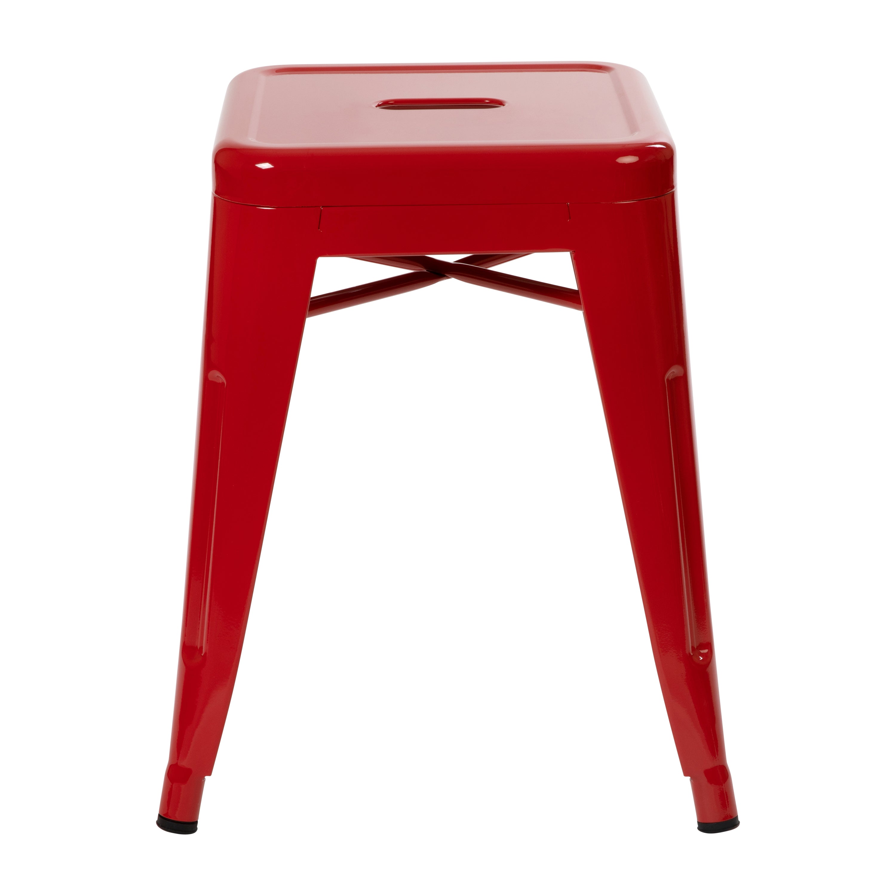 Kai 18" Table Height Stool, Stackable Backless Metal Indoor Dining Stool, Commercial Grade Restaurant Stool in Red - Set of 4
