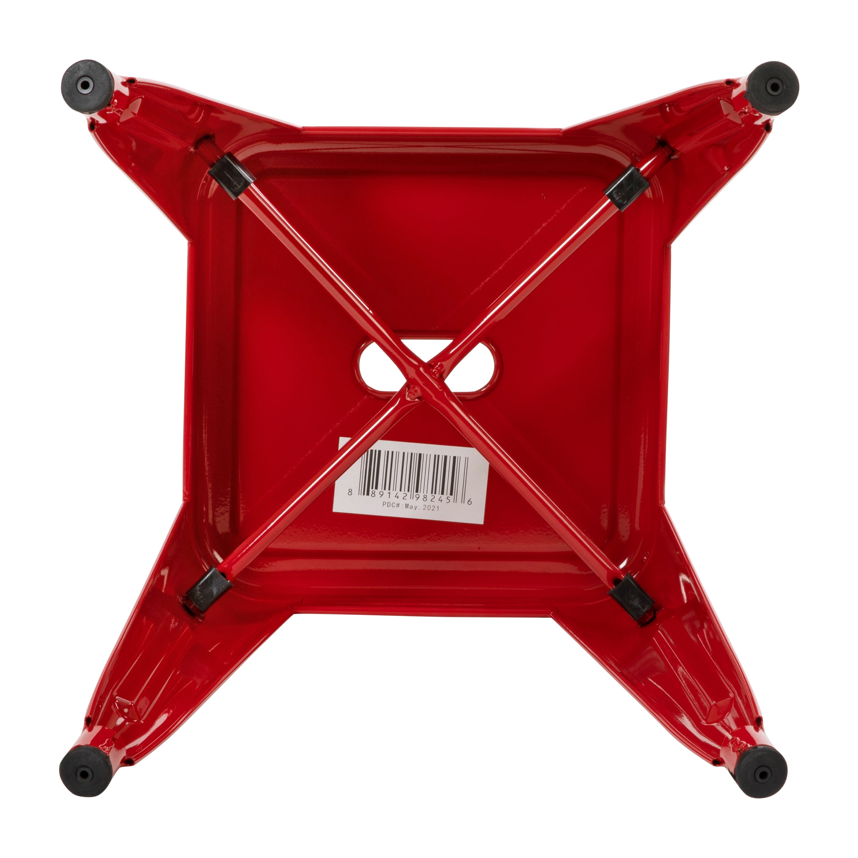 Kai 18" Table Height Stool, Stackable Backless Metal Indoor Dining Stool, Commercial Grade Restaurant Stool in Red - Set of 4