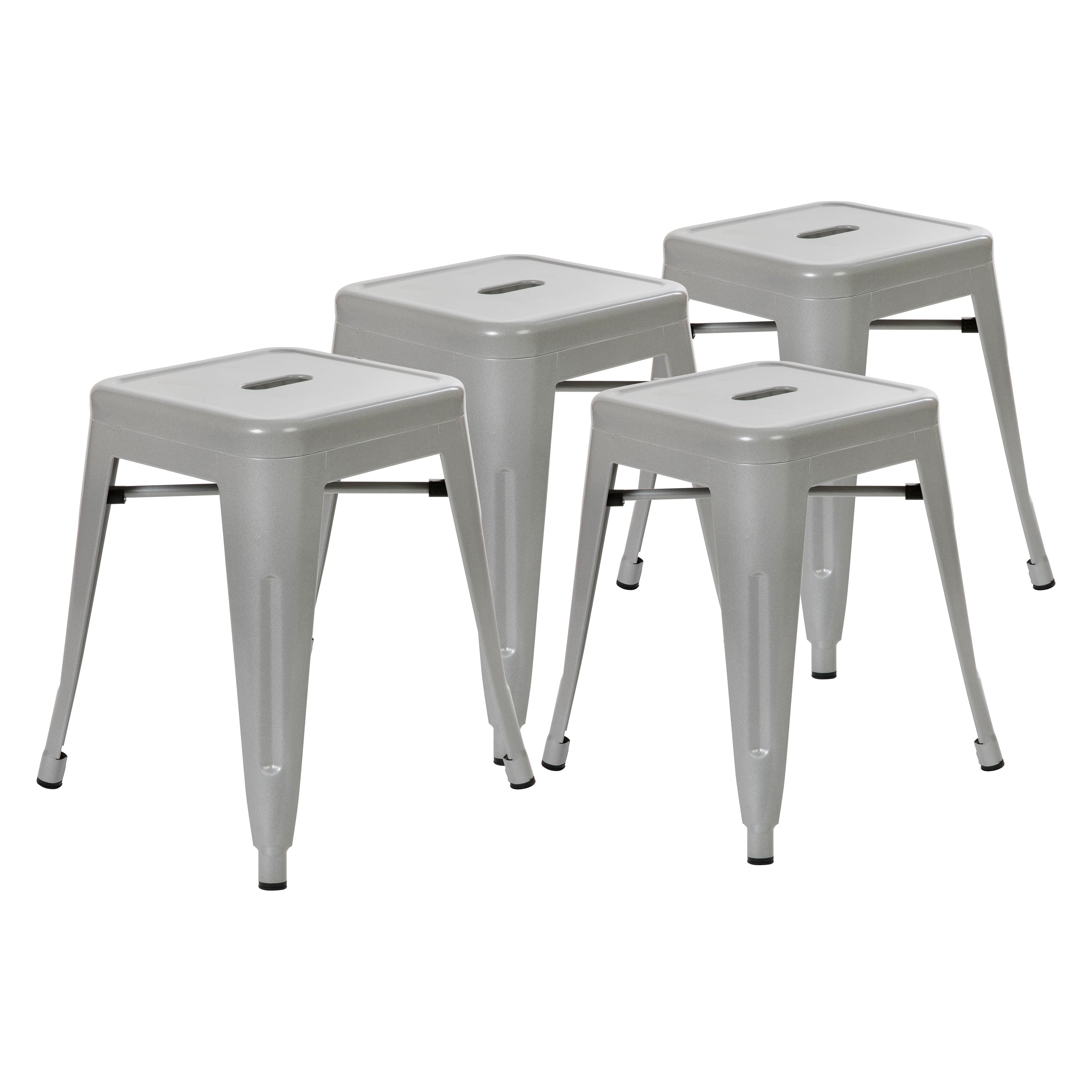 Kai 18" Table Height Stool, Stackable Backless Metal Indoor Dining Stool, Commercial Grade Restaurant Stool in Silver - Set of 4
