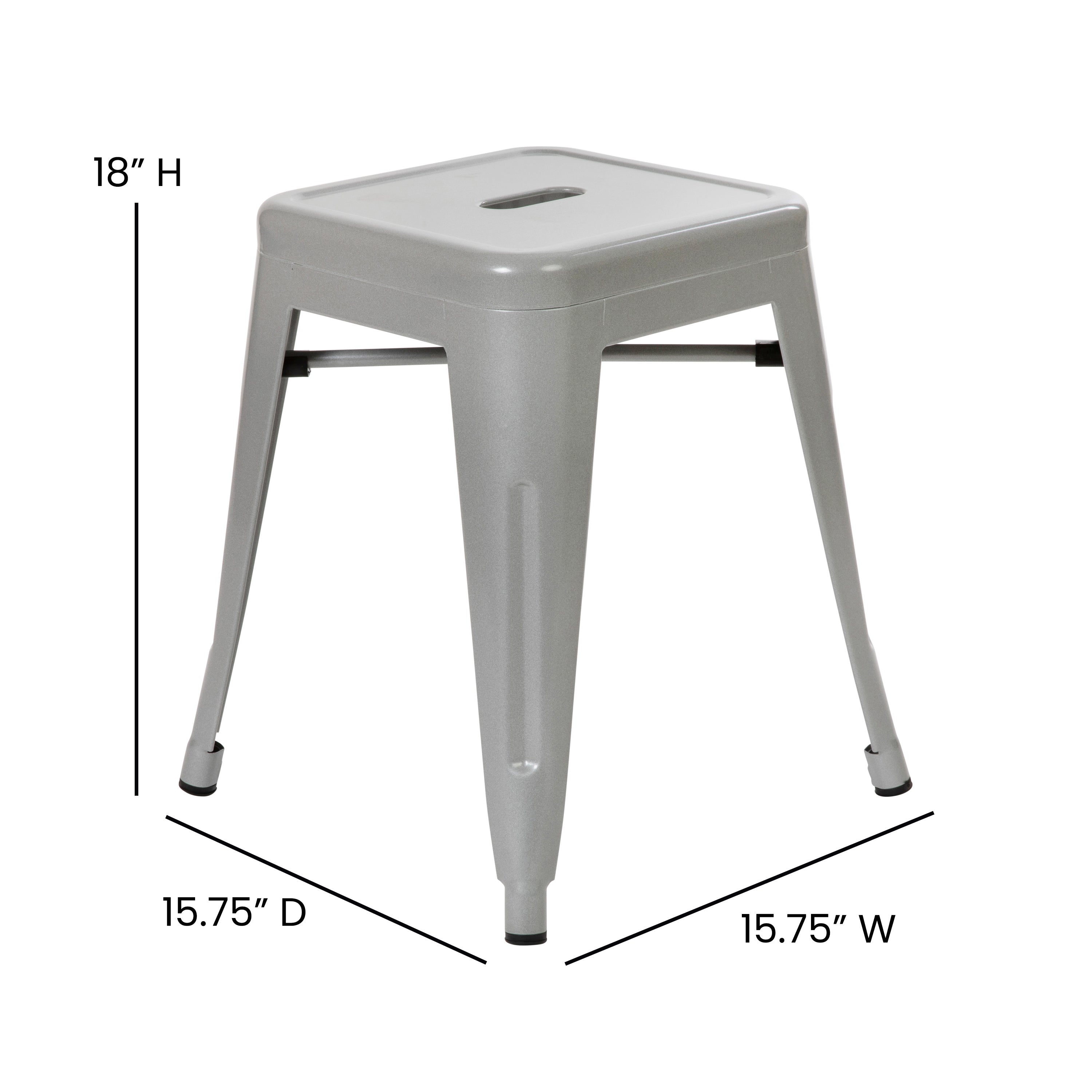 Kai 18" Table Height Stool, Stackable Backless Metal Indoor Dining Stool, Commercial Grade Restaurant Stool in Silver - Set of 4