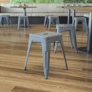 Kai 18" Table Height Stool, Stackable Backless Metal Indoor Dining Stool, Commercial Grade Restaurant Stool in Silver - Set of 4