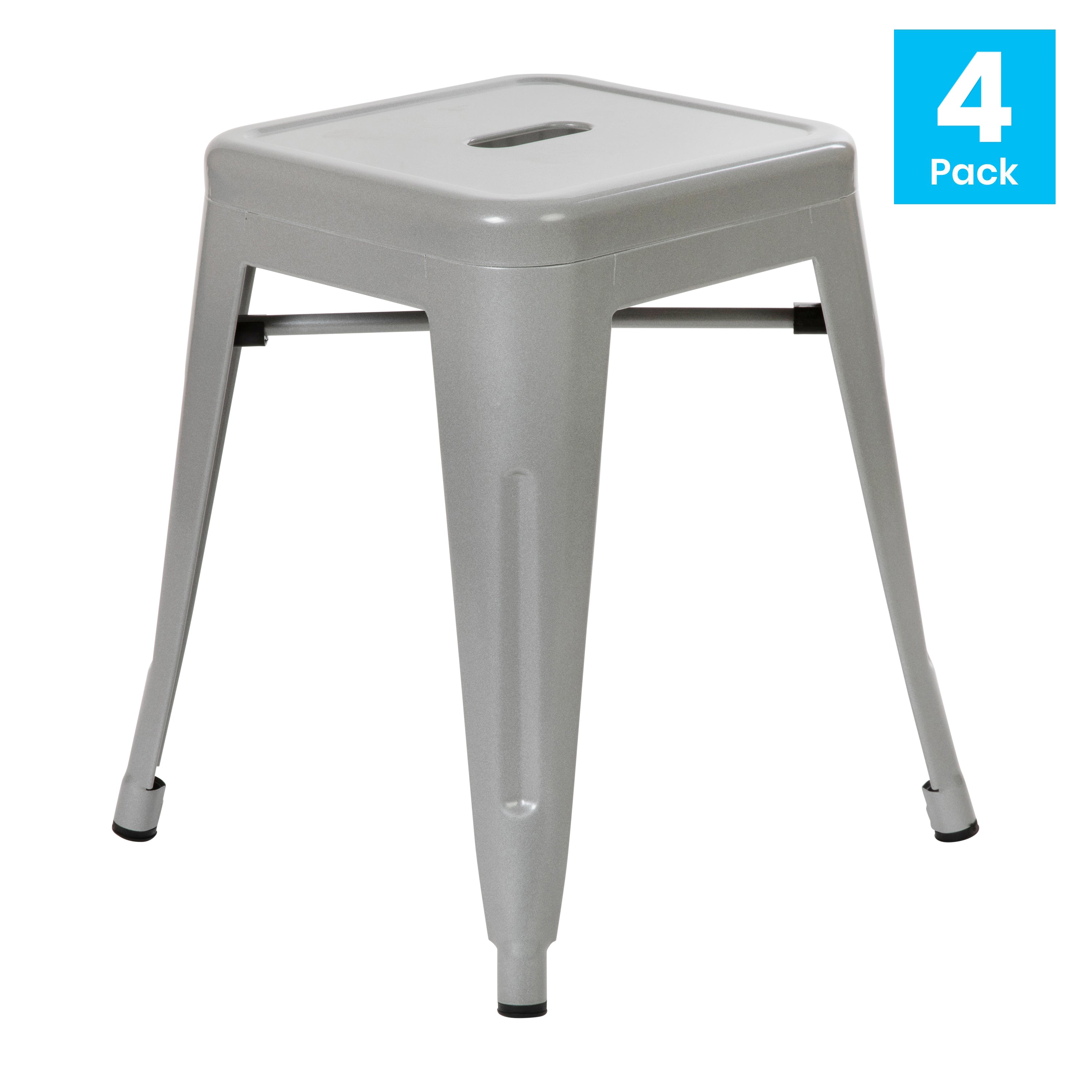 Kai 18" Table Height Stool, Stackable Backless Metal Indoor Dining Stool, Commercial Grade Restaurant Stool in Silver - Set of 4