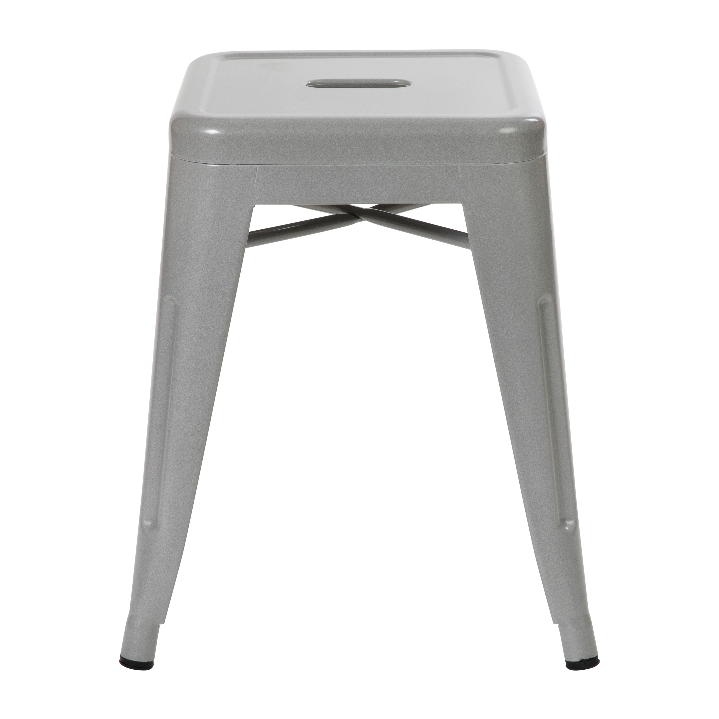 Kai 18" Table Height Stool, Stackable Backless Metal Indoor Dining Stool, Commercial Grade Restaurant Stool in Silver - Set of 4