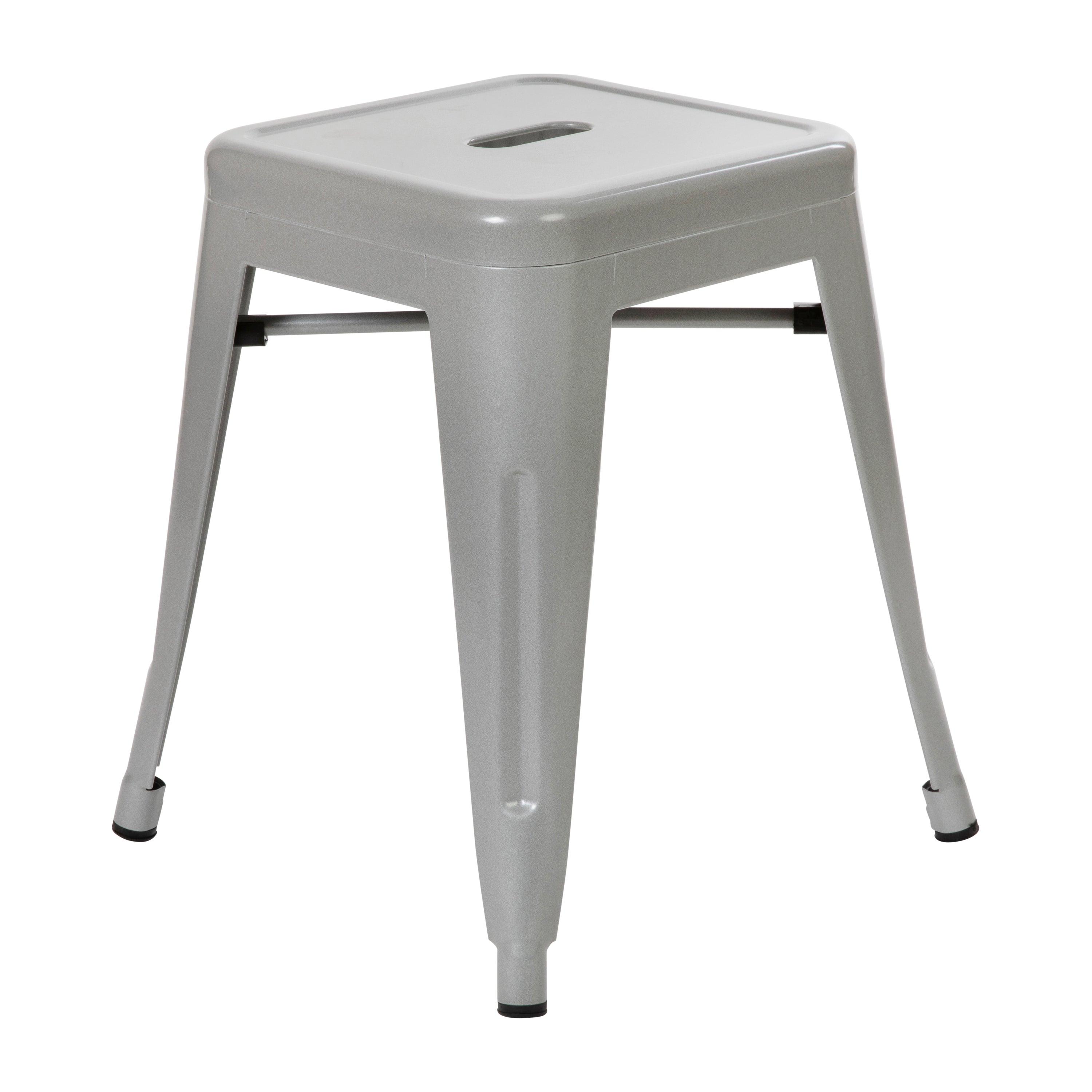 Kai 18" Table Height Stool, Stackable Backless Metal Indoor Dining Stool, Commercial Grade Restaurant Stool in Silver - Set of 4