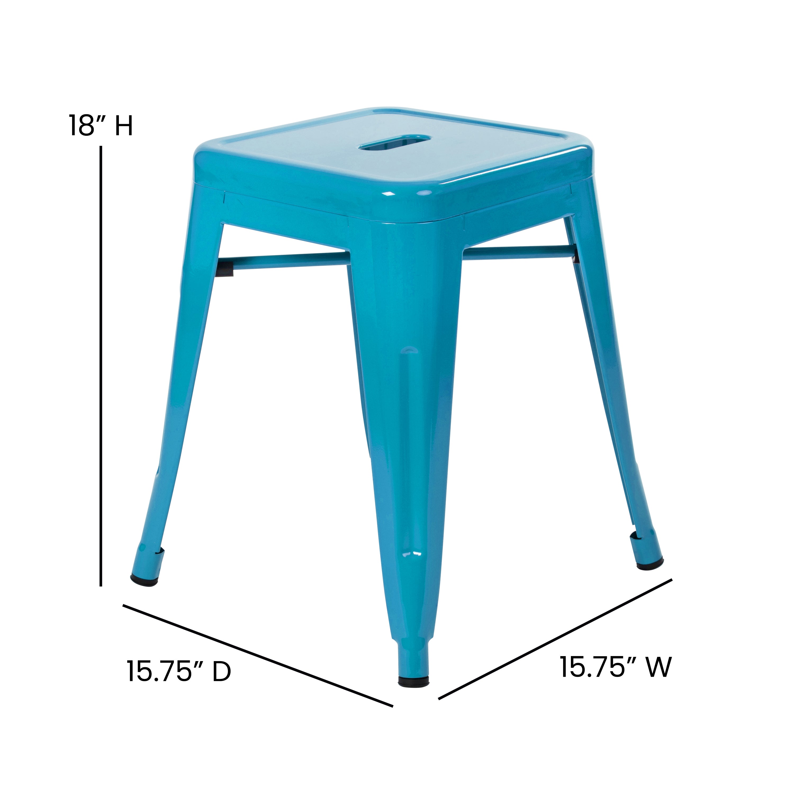 Kai 18" Table Height Stool, Stackable Backless Metal Indoor Dining Stool, Commercial Grade Restaurant Stool in Teal - Set of 4