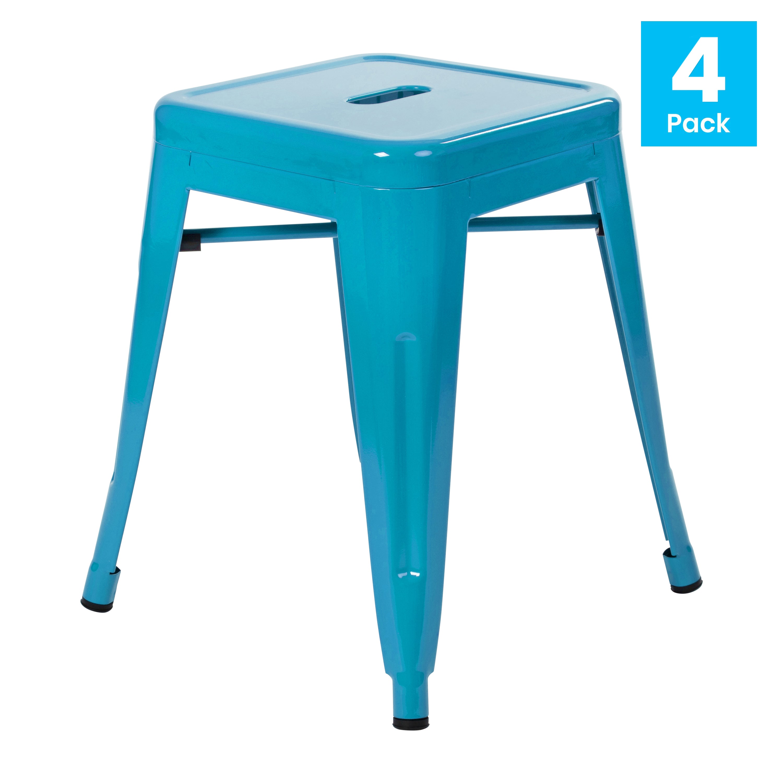 Kai 18" Table Height Stool, Stackable Backless Metal Indoor Dining Stool, Commercial Grade Restaurant Stool in Teal - Set of 4