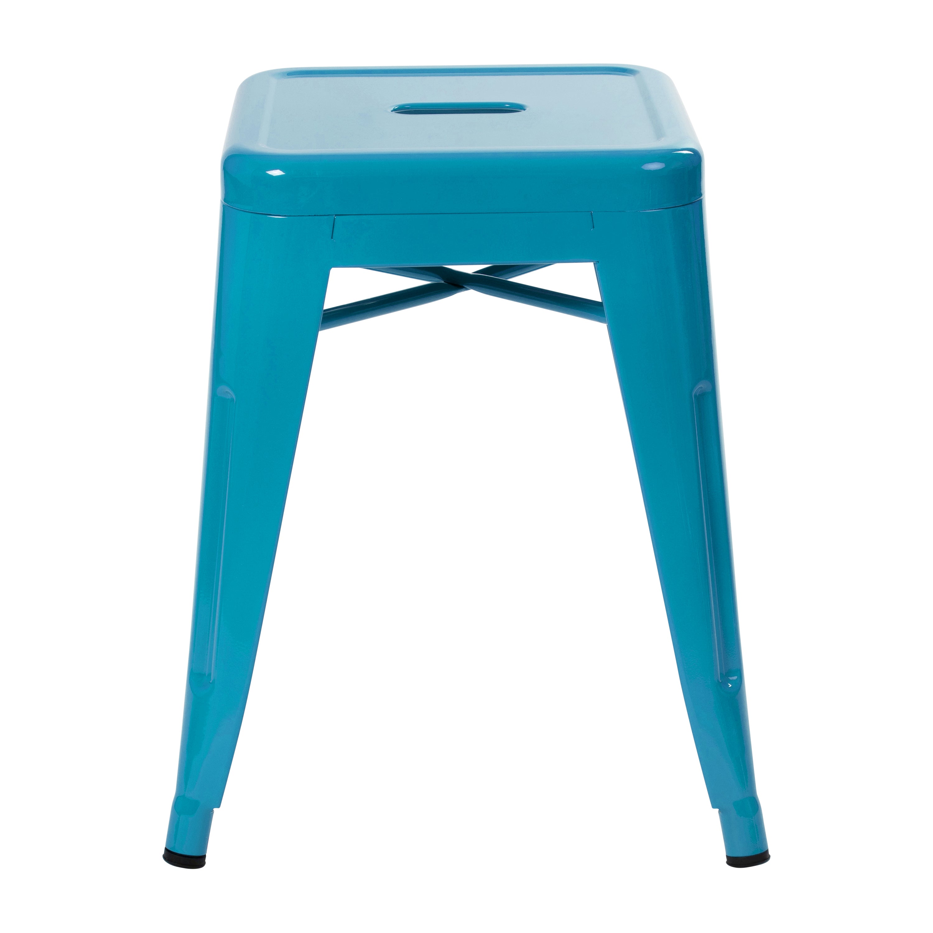 Kai 18" Table Height Stool, Stackable Backless Metal Indoor Dining Stool, Commercial Grade Restaurant Stool in Teal - Set of 4