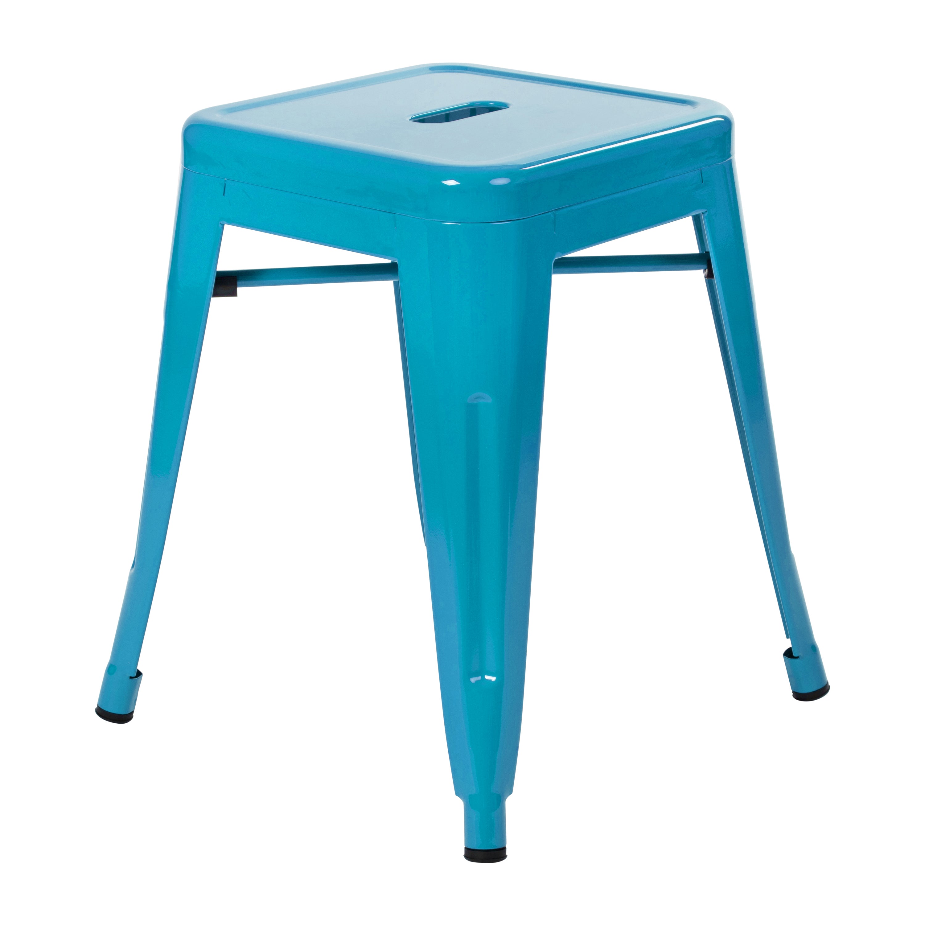 Kai 18" Table Height Stool, Stackable Backless Metal Indoor Dining Stool, Commercial Grade Restaurant Stool in Teal - Set of 4