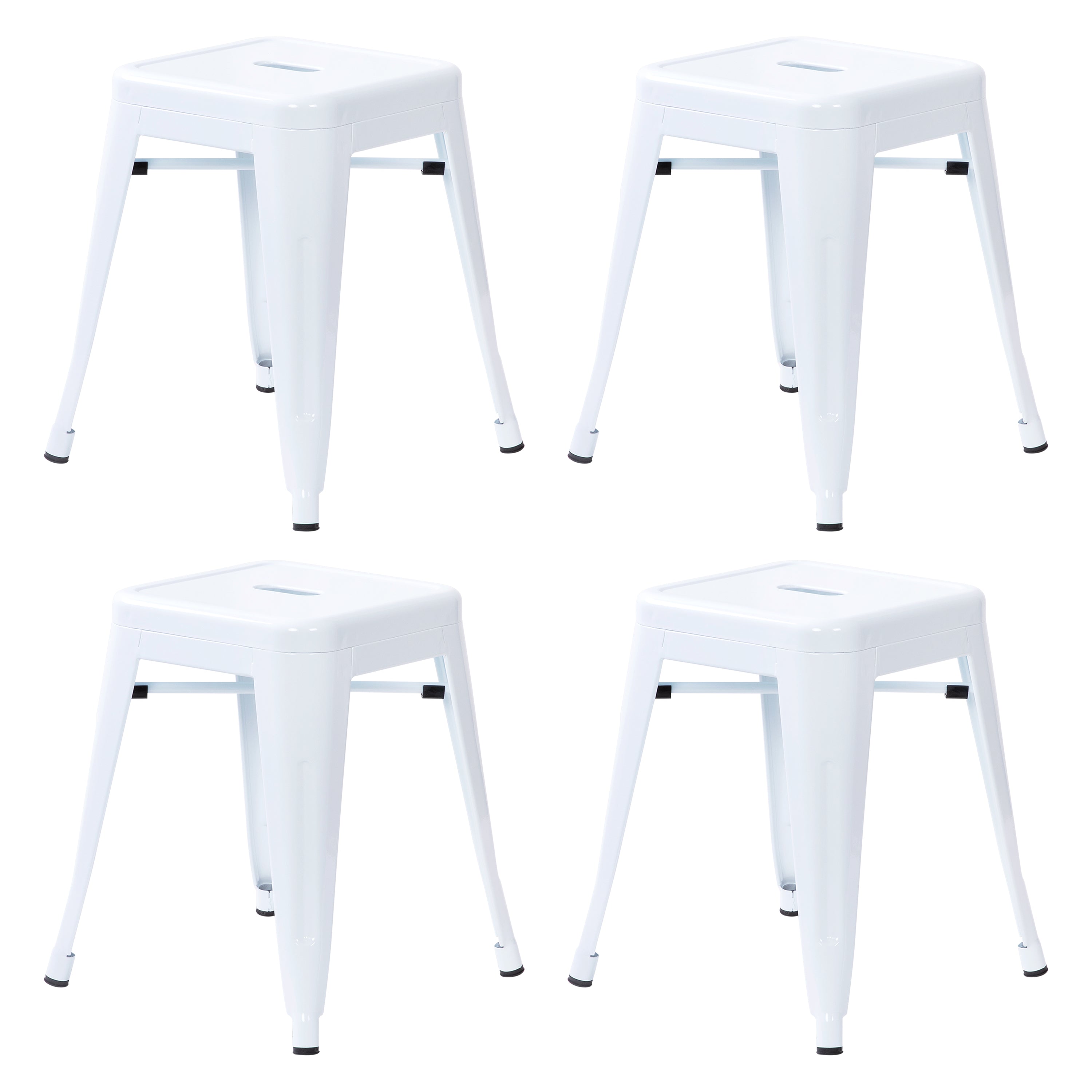18" Table Height Stool, Stackable Backless Metal Indoor Dining Stool, Commercial Grade Restaurant Stool in White - Set of 4