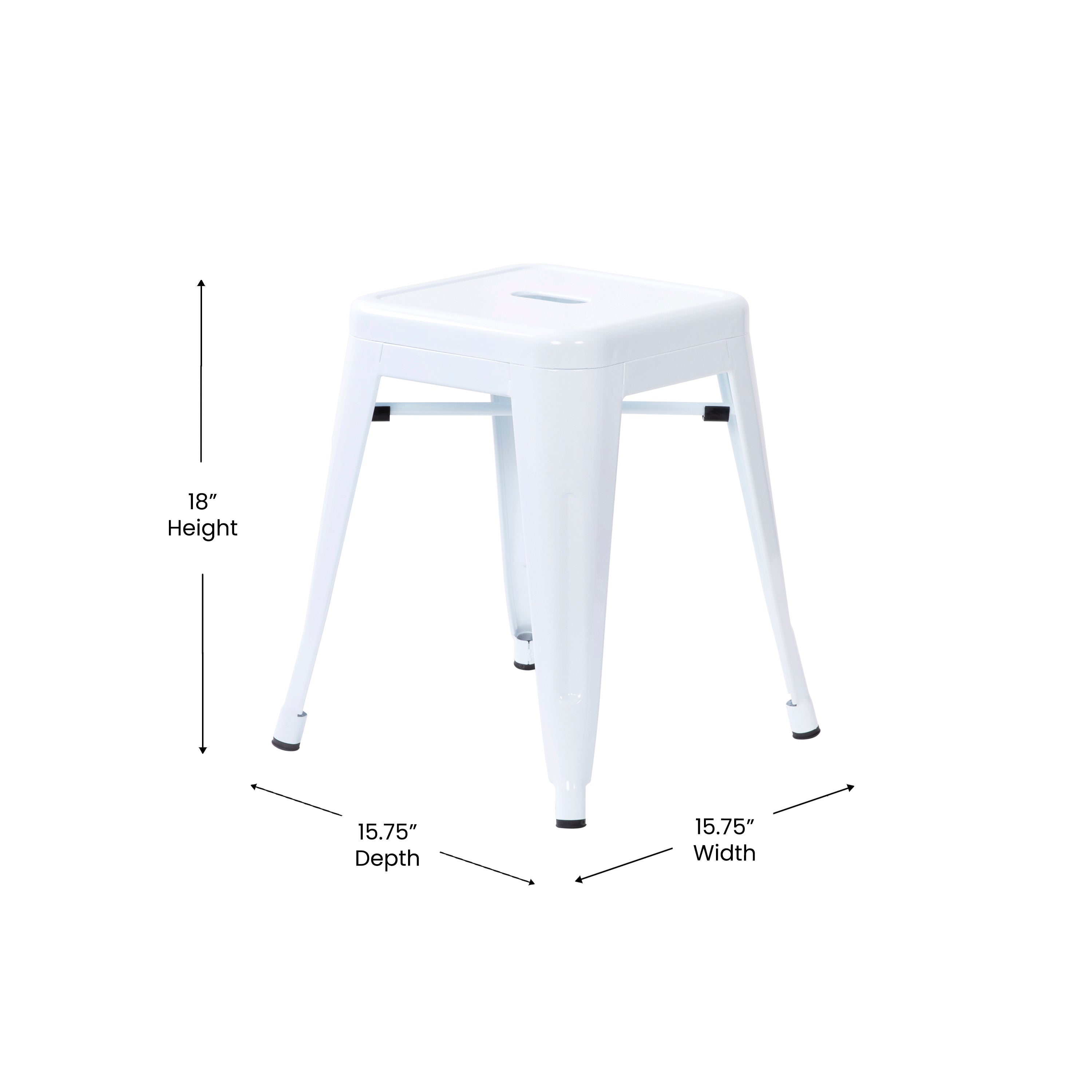 18" Table Height Stool, Stackable Backless Metal Indoor Dining Stool, Commercial Grade Restaurant Stool in White - Set of 4