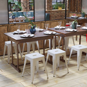 18" Table Height Stool, Stackable Backless Metal Indoor Dining Stool, Commercial Grade Restaurant Stool in White - Set of 4