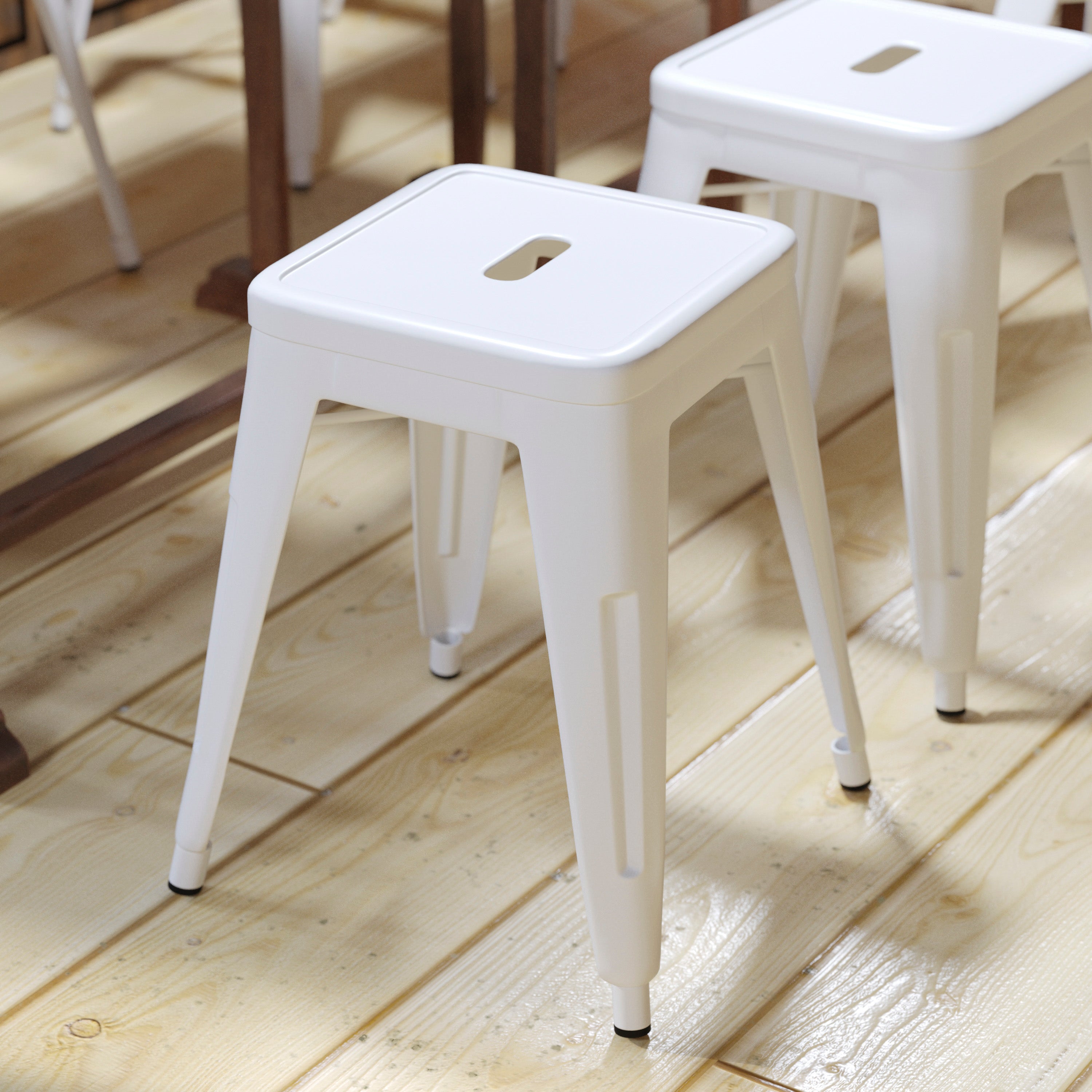 18" Table Height Stool, Stackable Backless Metal Indoor Dining Stool, Commercial Grade Restaurant Stool in White - Set of 4