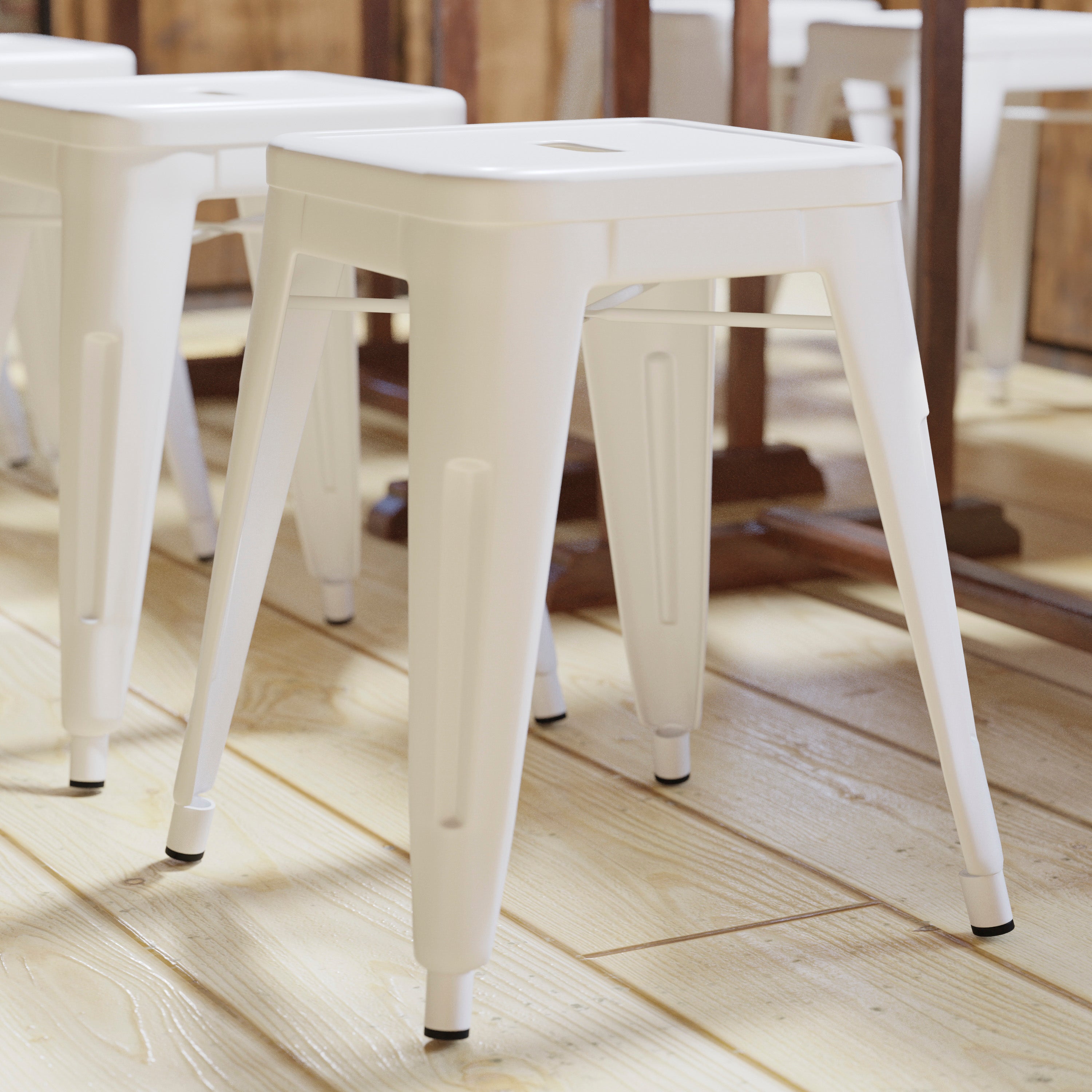 18" Table Height Stool, Stackable Backless Metal Indoor Dining Stool, Commercial Grade Restaurant Stool in White - Set of 4