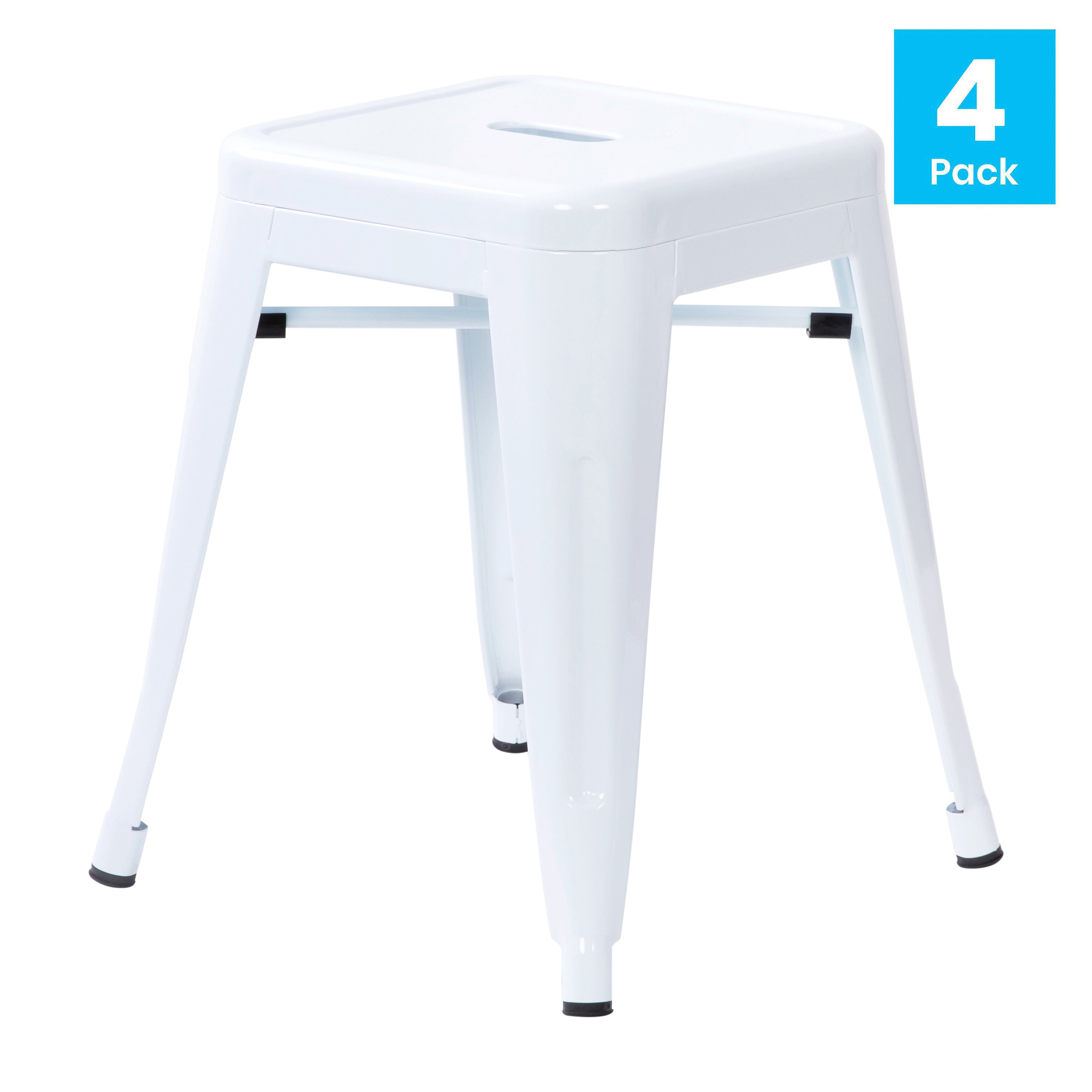 18" Table Height Stool, Stackable Backless Metal Indoor Dining Stool, Commercial Grade Restaurant Stool in White - Set of 4