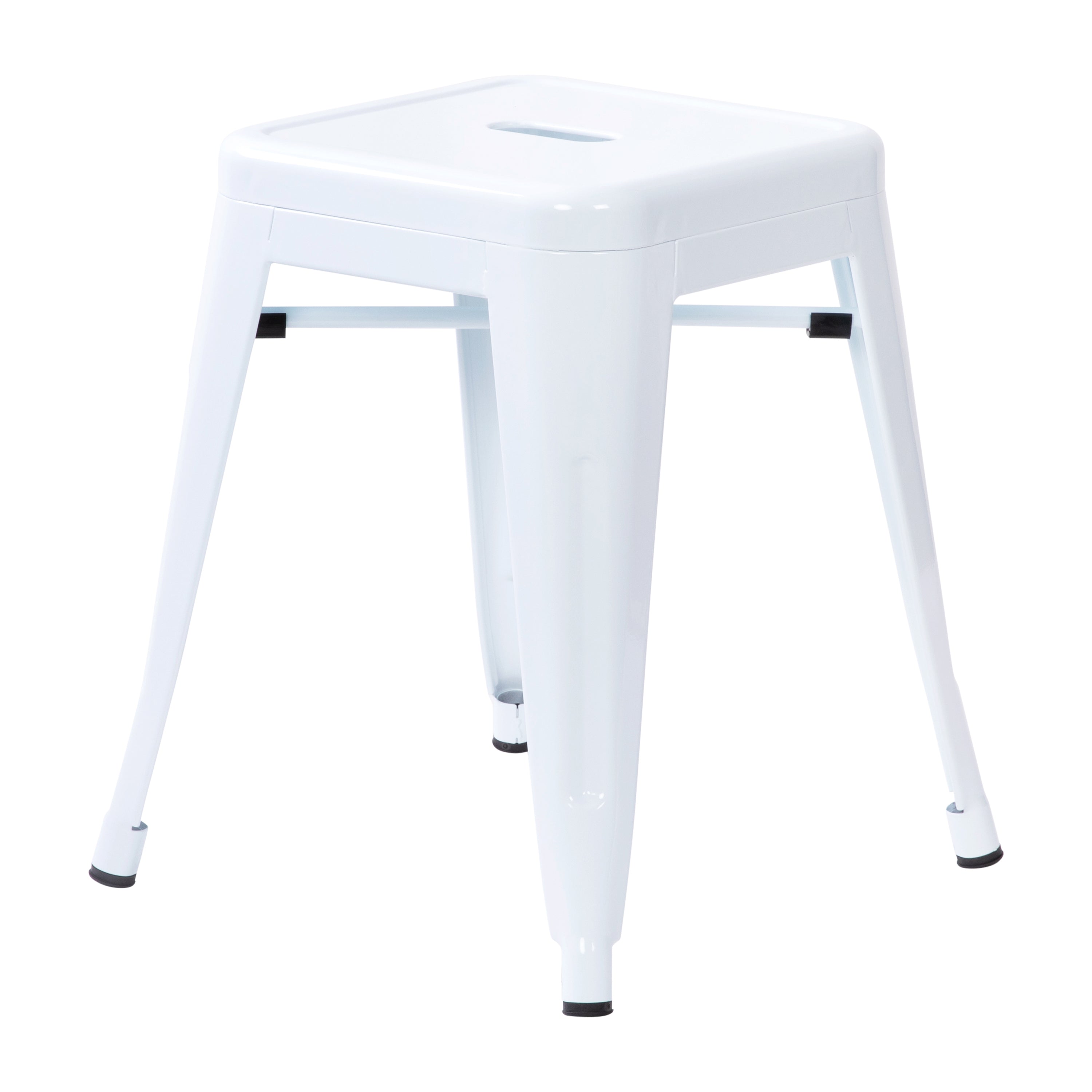 18" Table Height Stool, Stackable Backless Metal Indoor Dining Stool, Commercial Grade Restaurant Stool in White - Set of 4