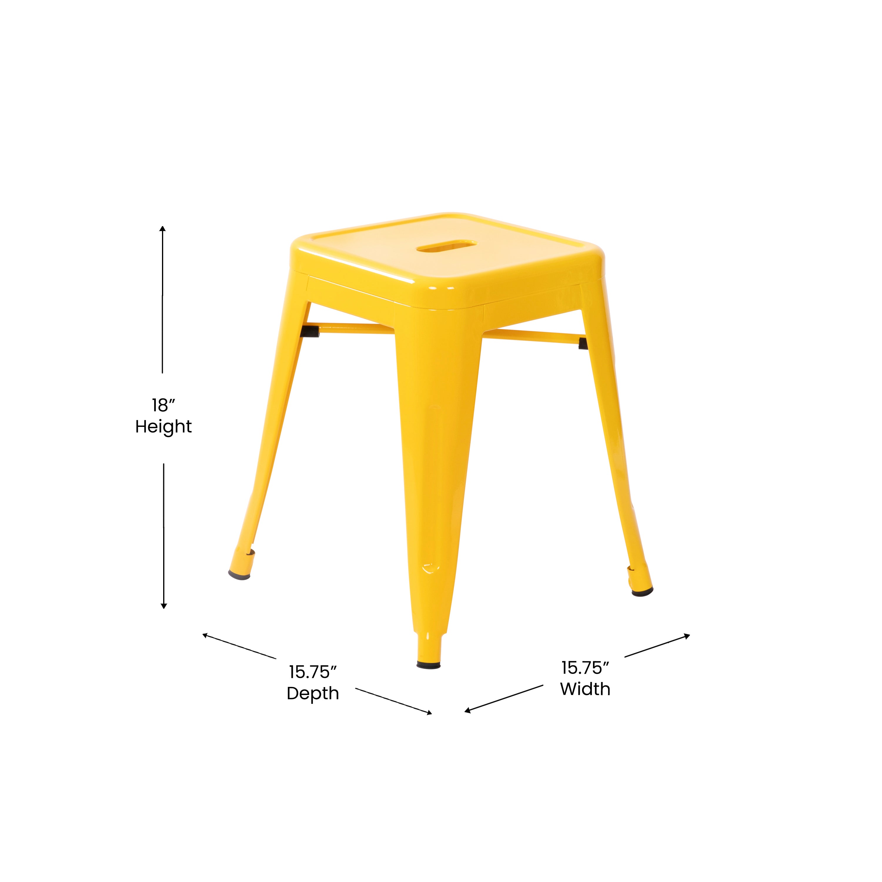 18" Table Height Stool, Stackable Backless Metal Indoor Dining Stool, Commercial Grade Restaurant Stool in Yellow - Set of 4