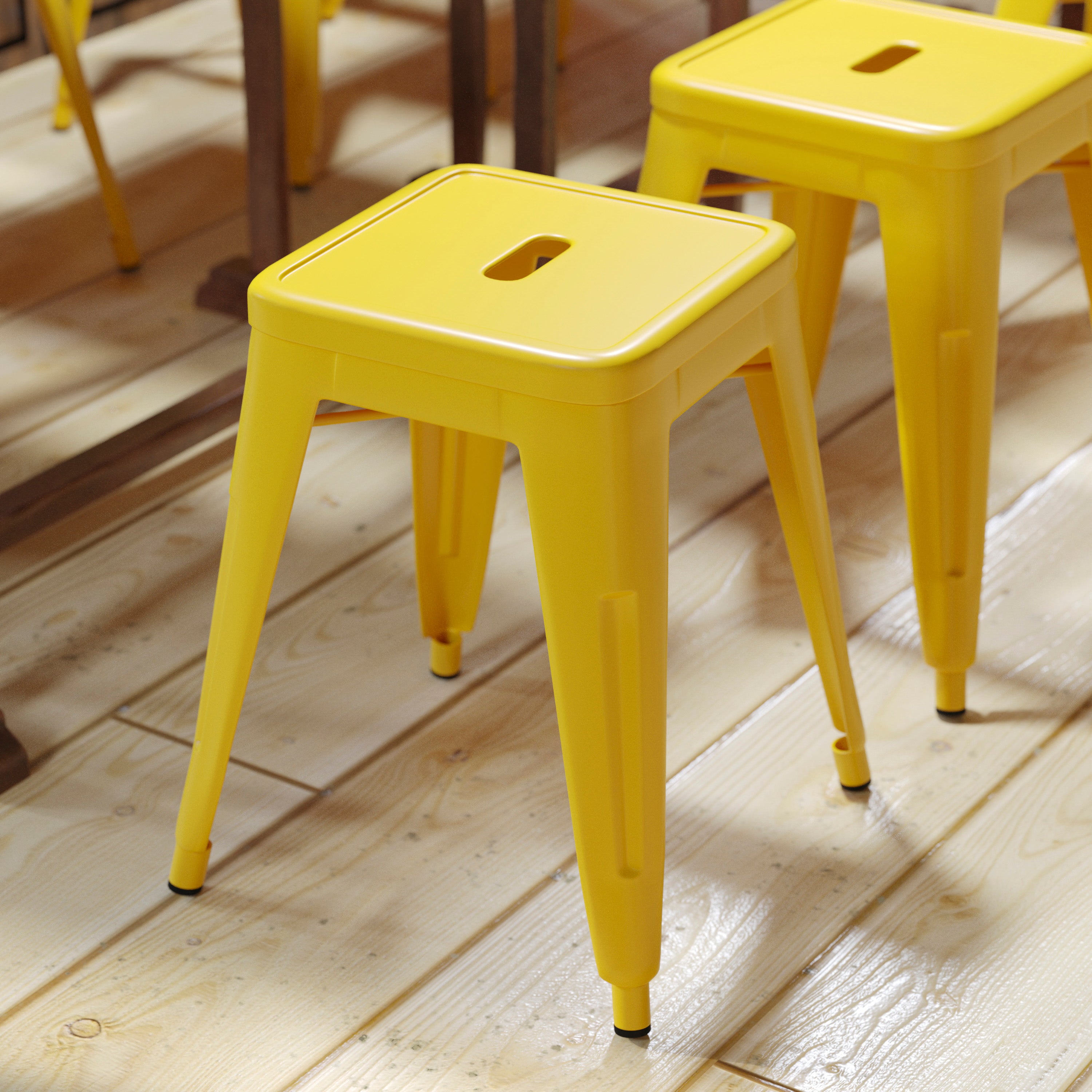 18" Table Height Stool, Stackable Backless Metal Indoor Dining Stool, Commercial Grade Restaurant Stool in Yellow - Set of 4