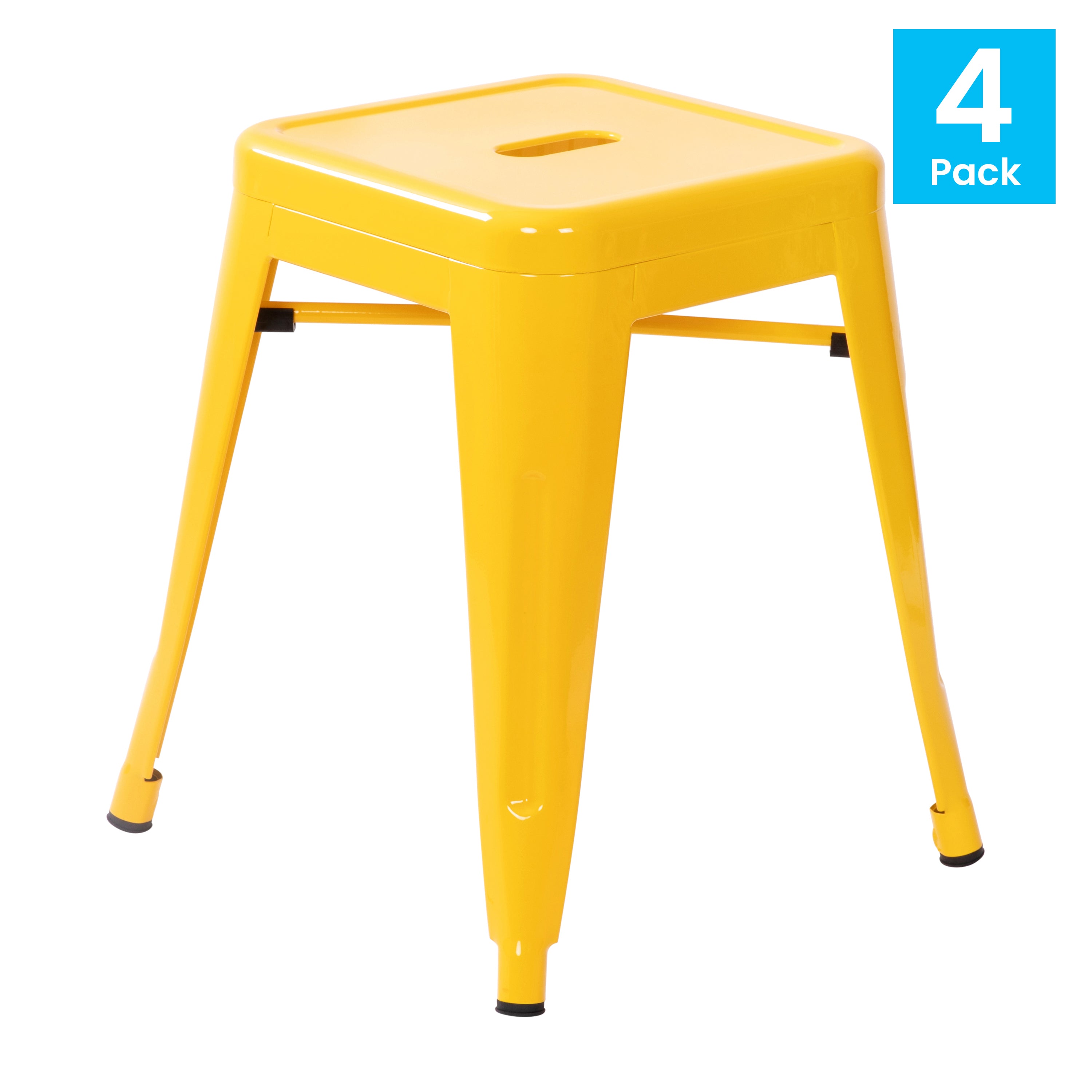 18" Table Height Stool, Stackable Backless Metal Indoor Dining Stool, Commercial Grade Restaurant Stool in Yellow - Set of 4