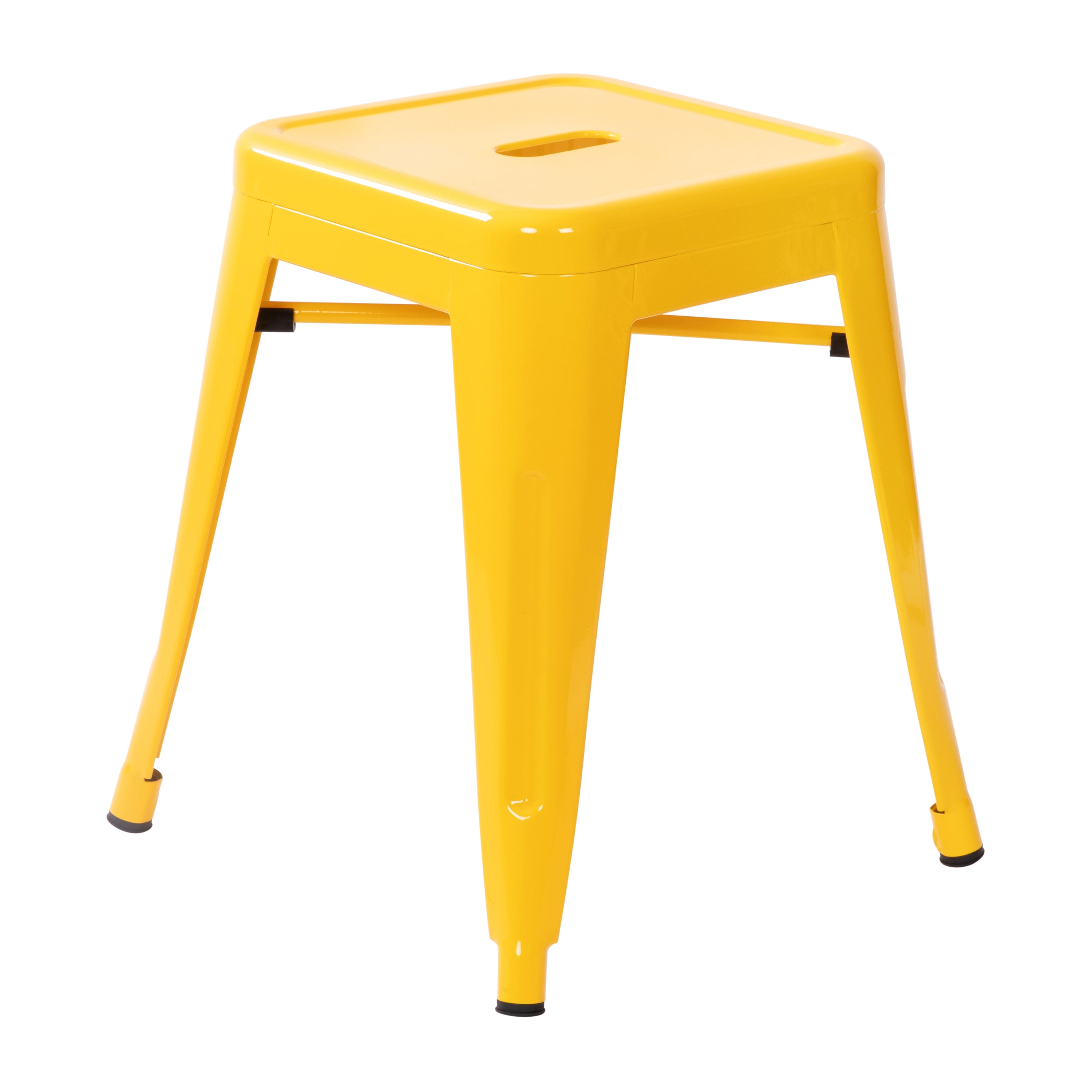 18" Table Height Stool, Stackable Backless Metal Indoor Dining Stool, Commercial Grade Restaurant Stool in Yellow - Set of 4