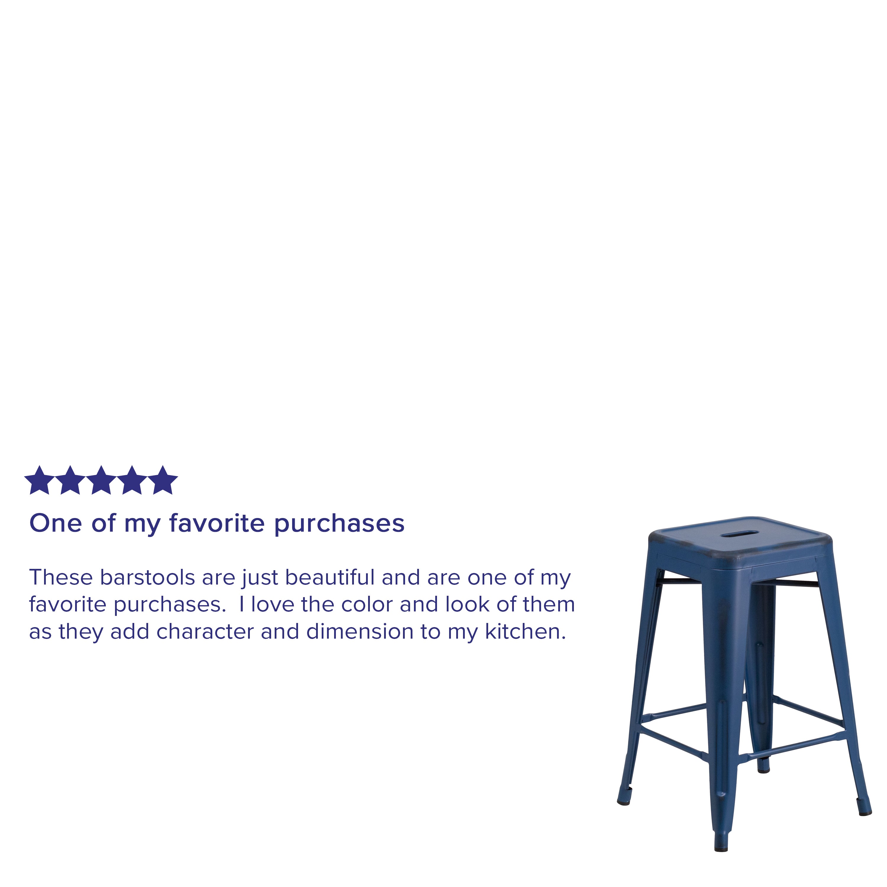 Kai Commercial Grade 24" High Backless Distressed Antique Blue Metal Indoor-Outdoor Counter Height Stool