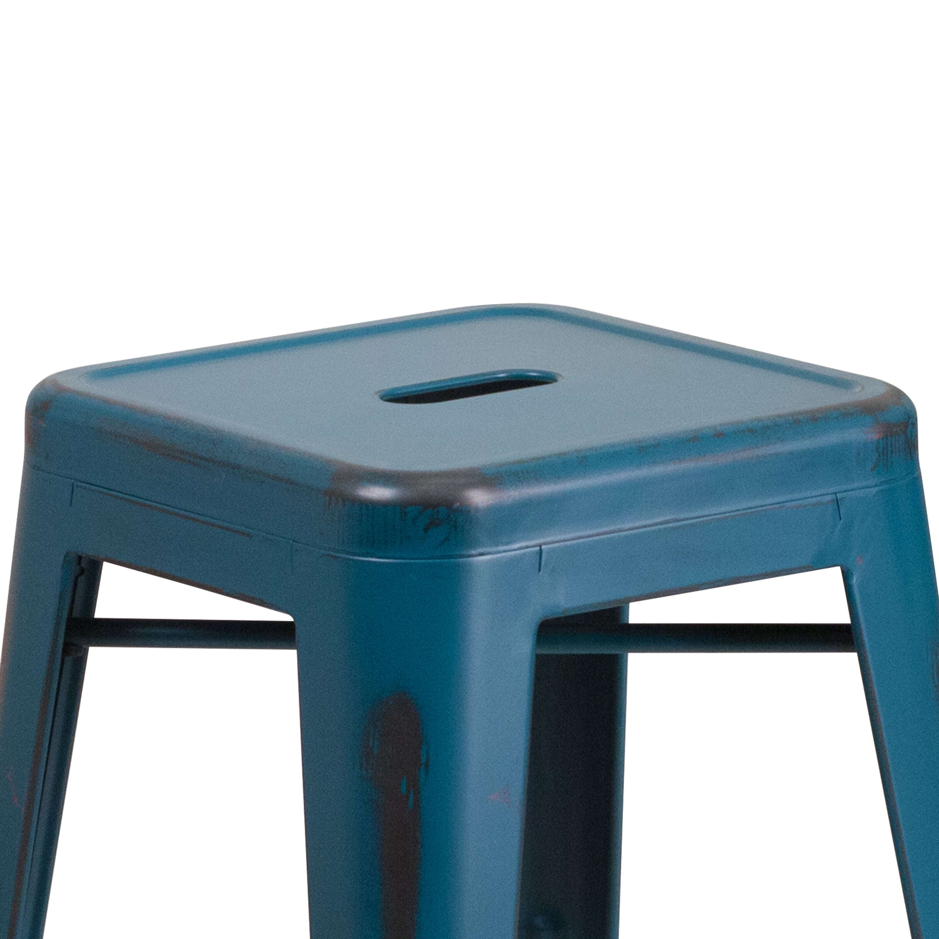 Kai Commercial Grade 24" High Backless Distressed Antique Blue Metal Indoor-Outdoor Counter Height Stool
