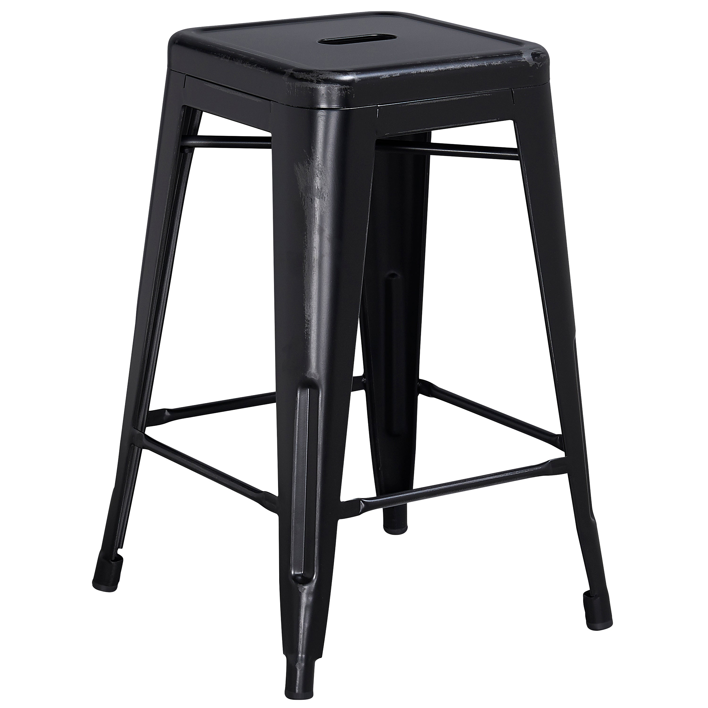 Kai Commercial Grade 24" High Backless Distressed Black Metal Indoor-Outdoor Counter Height Stool