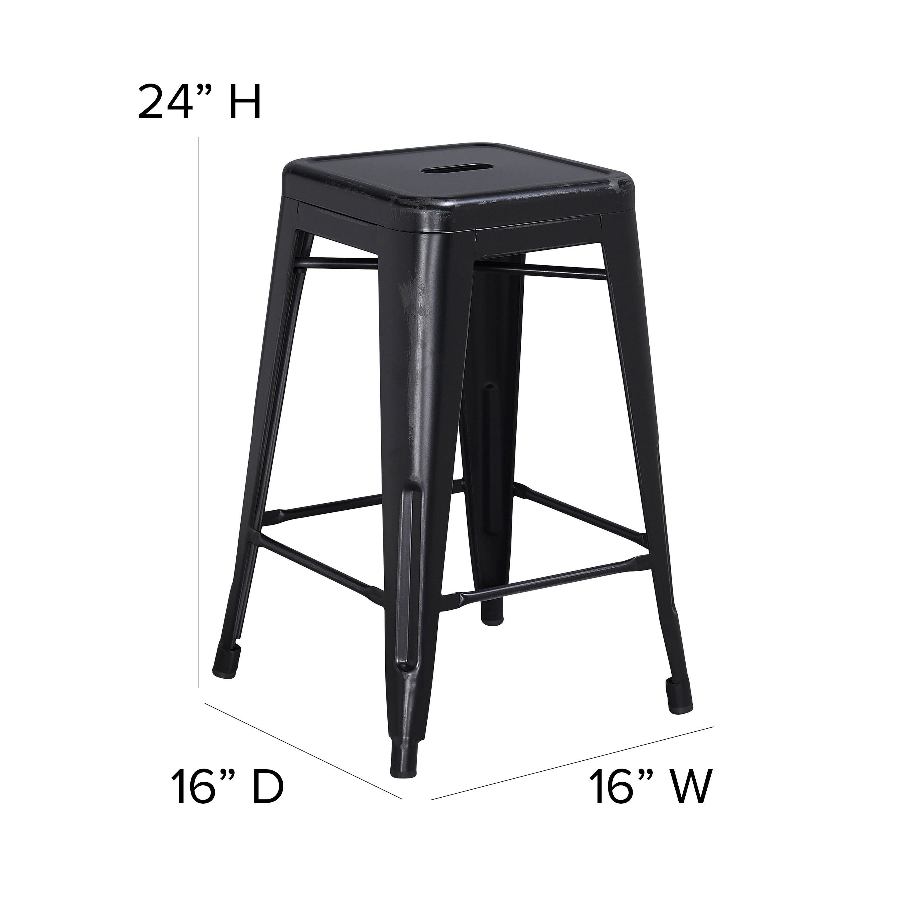 Kai Commercial Grade 24" High Backless Distressed Black Metal Indoor-Outdoor Counter Height Stool
