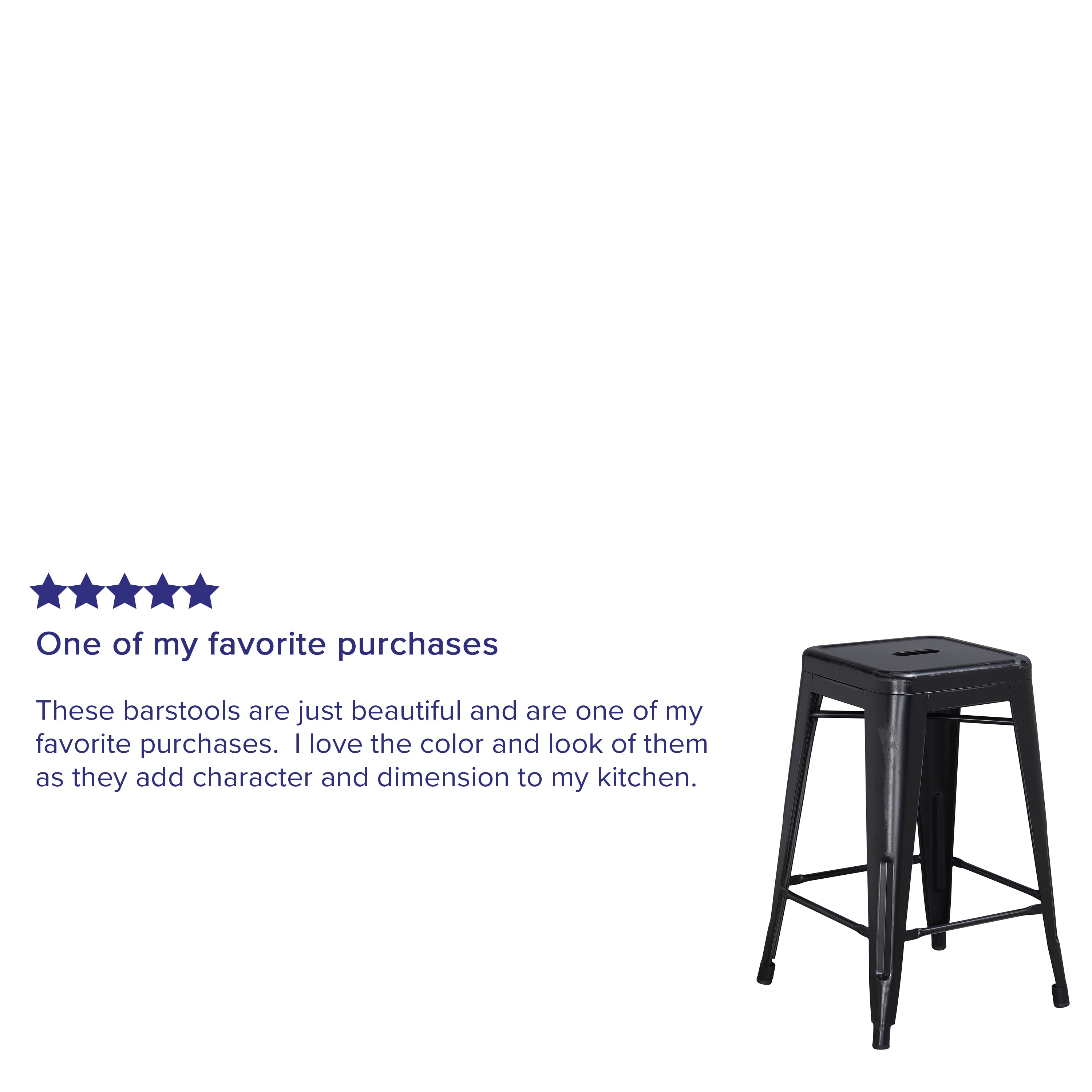 Kai Commercial Grade 24" High Backless Distressed Black Metal Indoor-Outdoor Counter Height Stool
