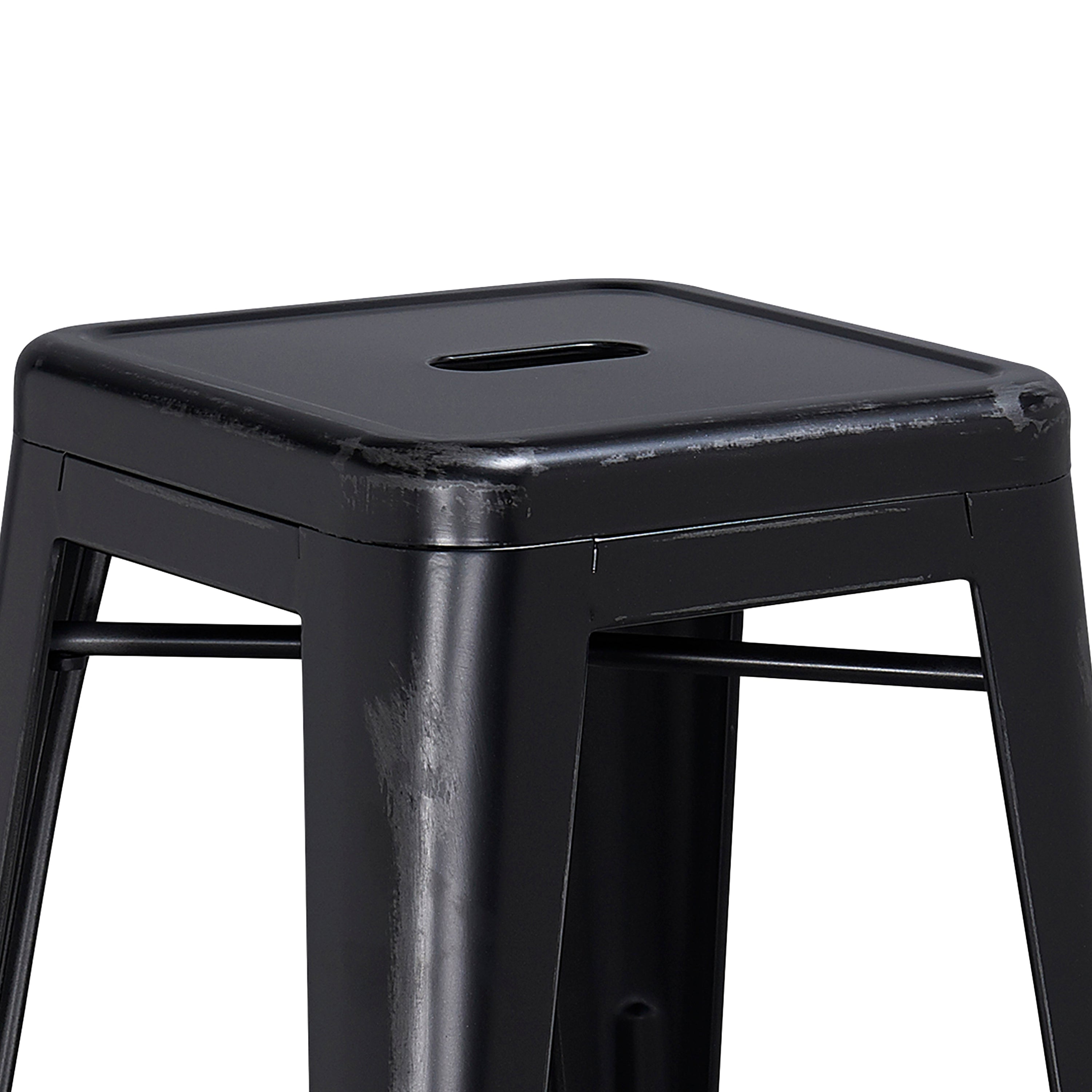 Kai Commercial Grade 24" High Backless Distressed Black Metal Indoor-Outdoor Counter Height Stool