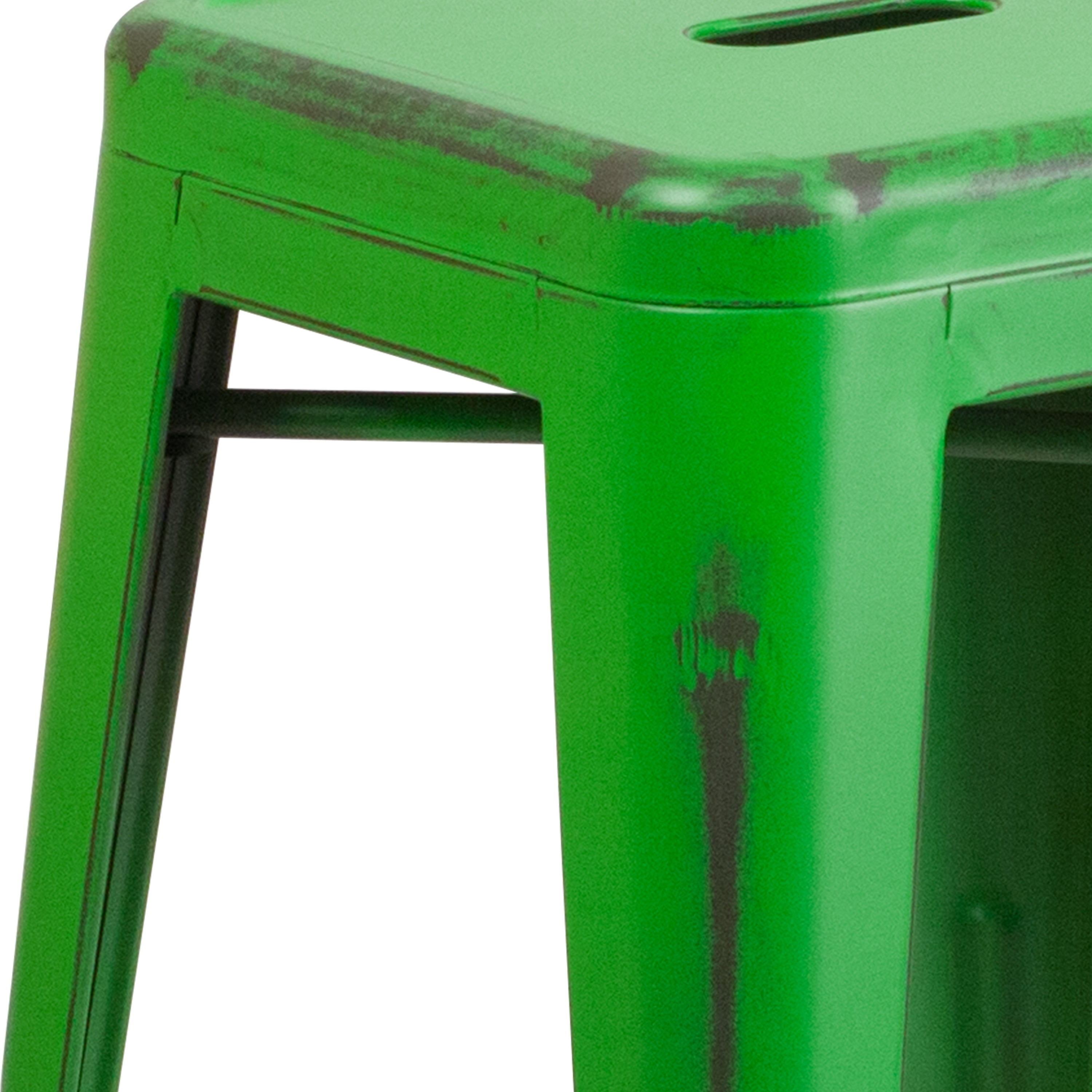Kai Commercial Grade 24" High Backless Distressed Green Metal Indoor-Outdoor Counter Height Stool