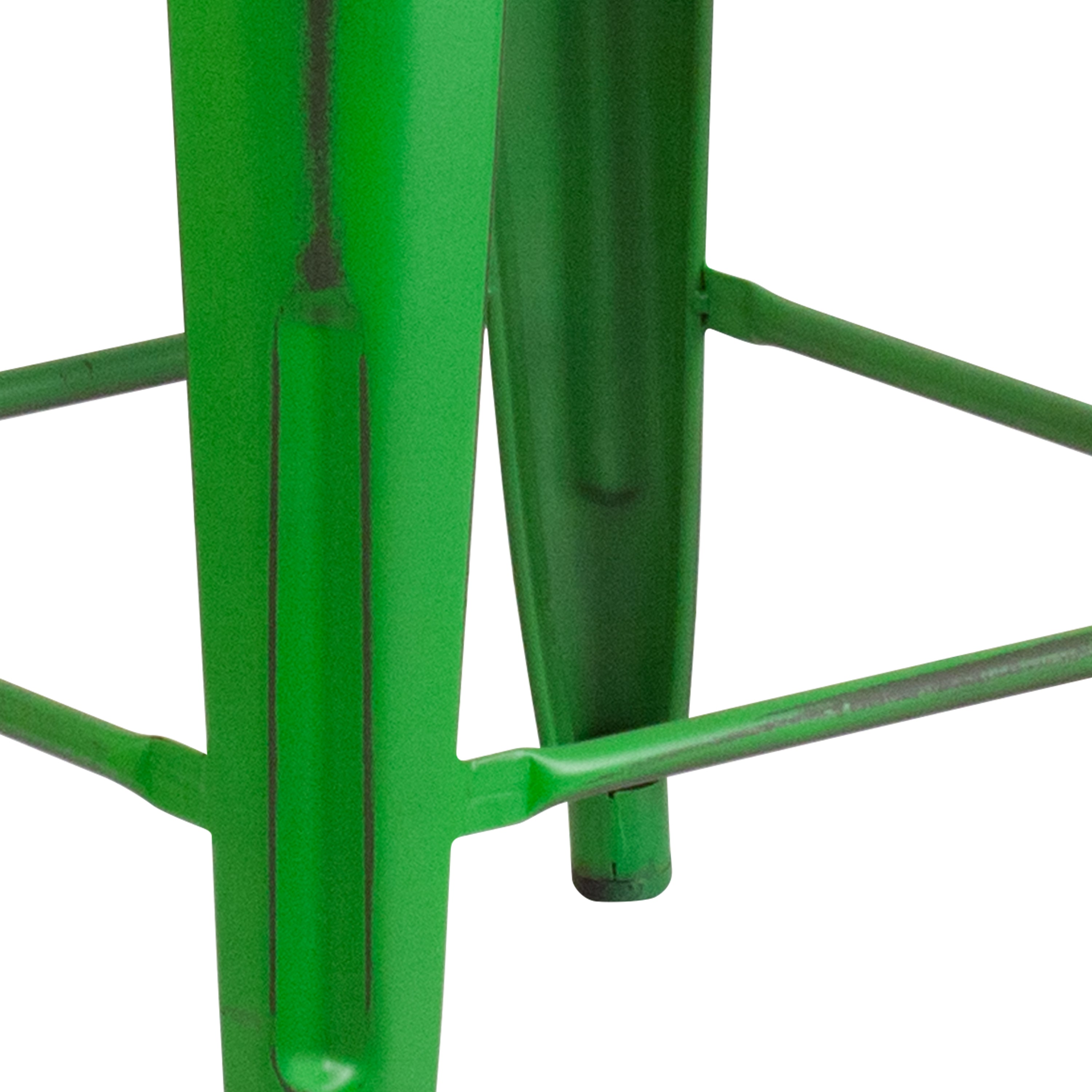 Kai Commercial Grade 24" High Backless Distressed Green Metal Indoor-Outdoor Counter Height Stool