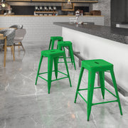Kai Commercial Grade 24" High Backless Distressed Green Metal Indoor-Outdoor Counter Height Stool