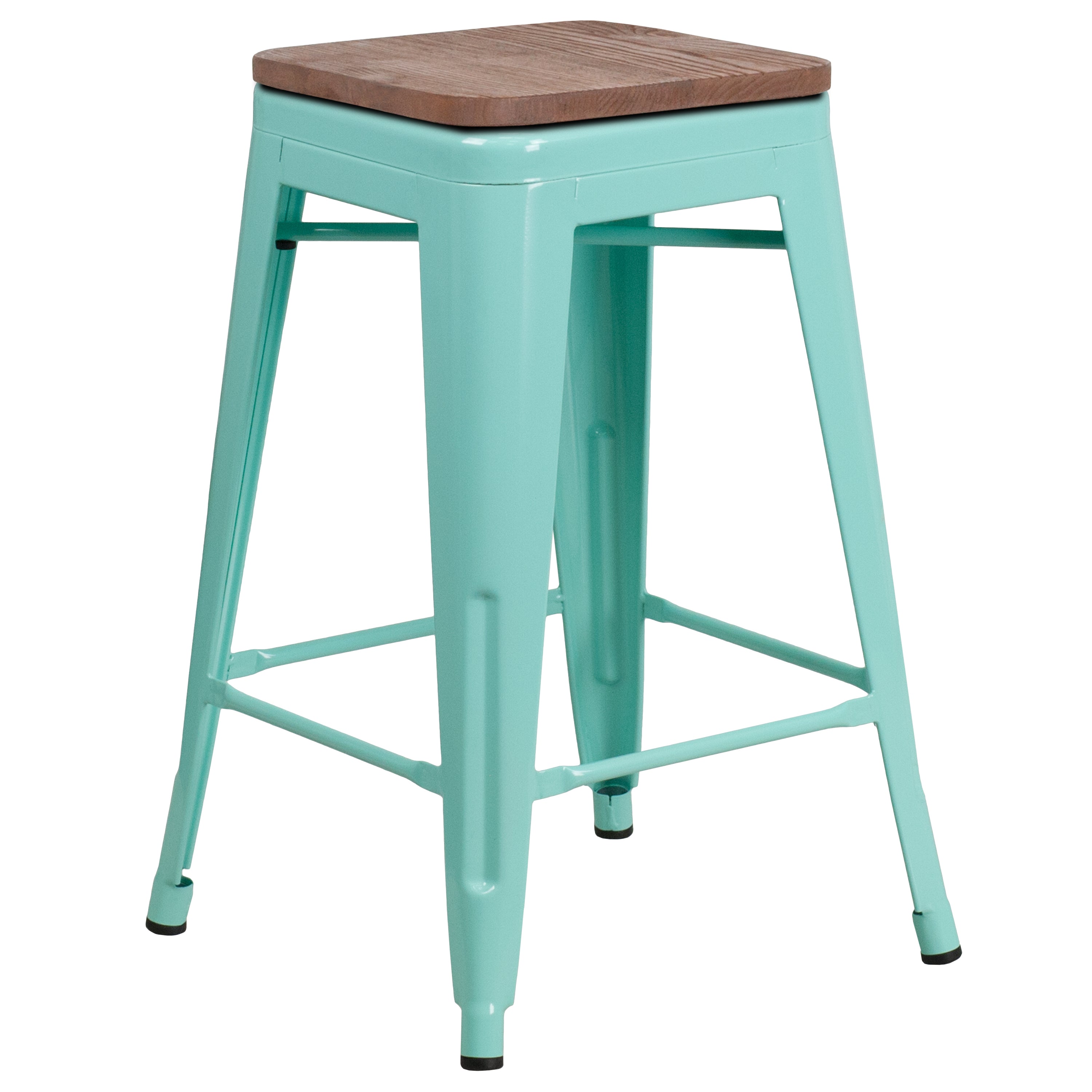Sinclair 24" High Backless Mint Green Counter Height Stool with Square Wood Seat