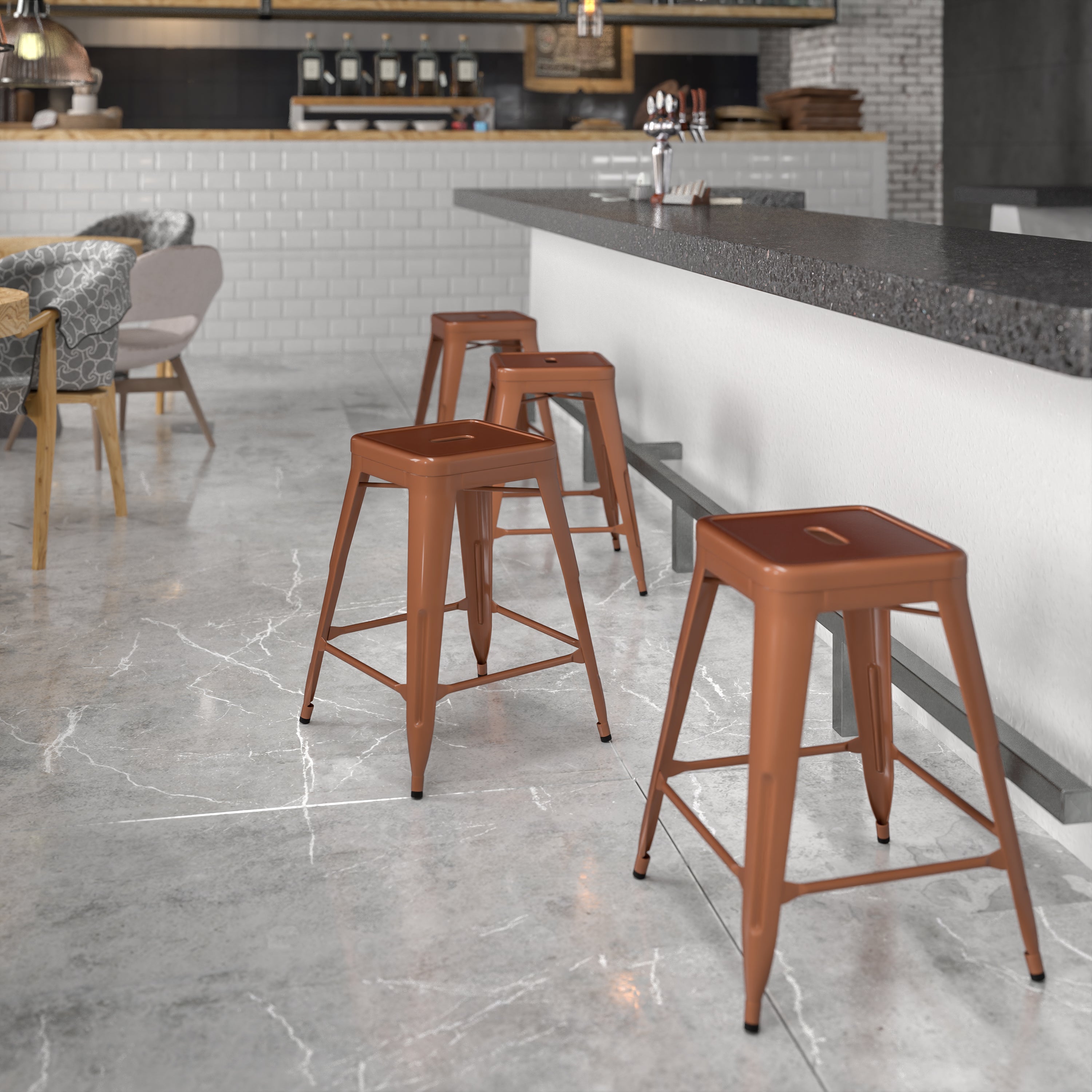 Kai Commercial Grade 24" High Backless Copper Indoor-Outdoor Counter Height Stool