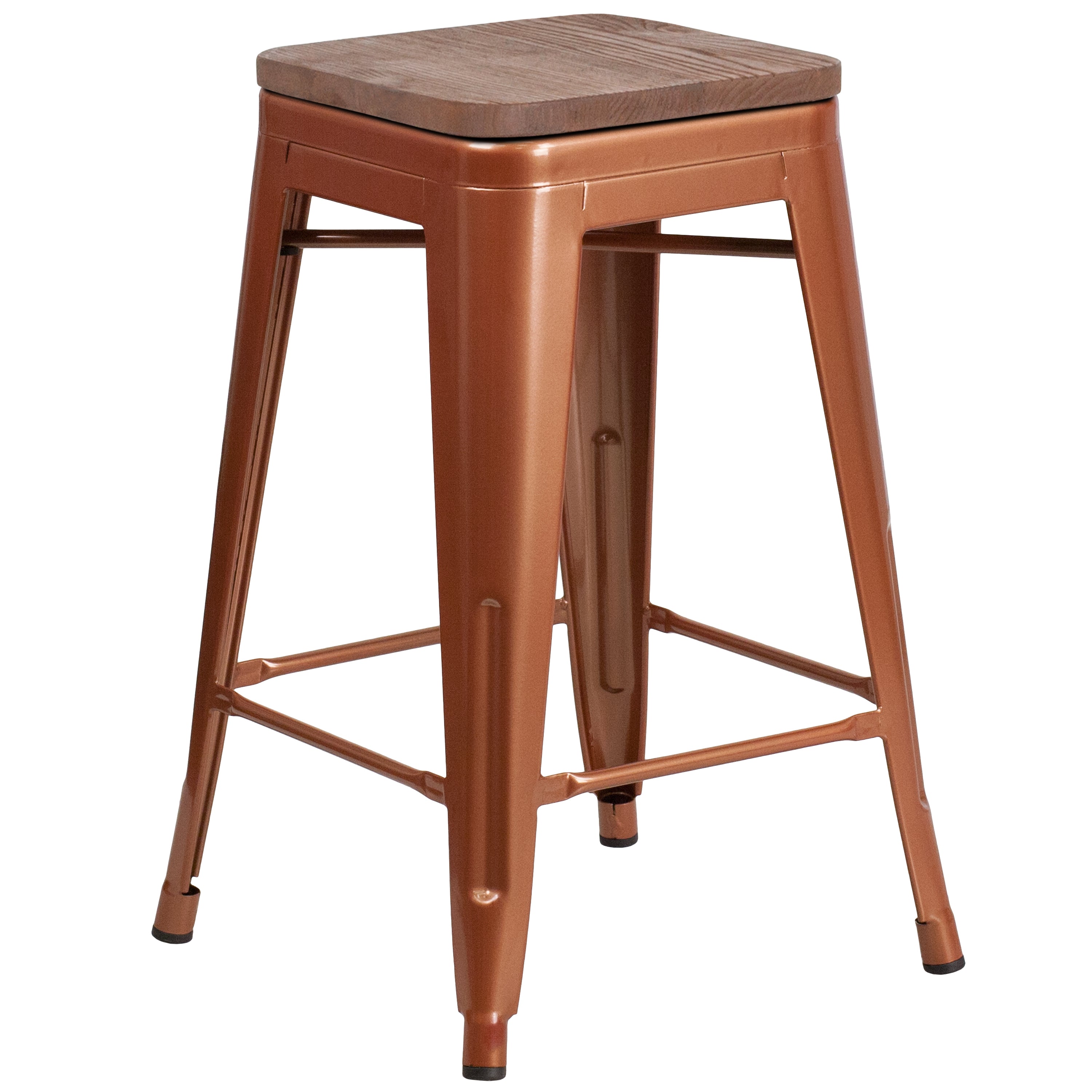 Sinclair 24" High Backless Copper Counter Height Stool with Square Wood Seat