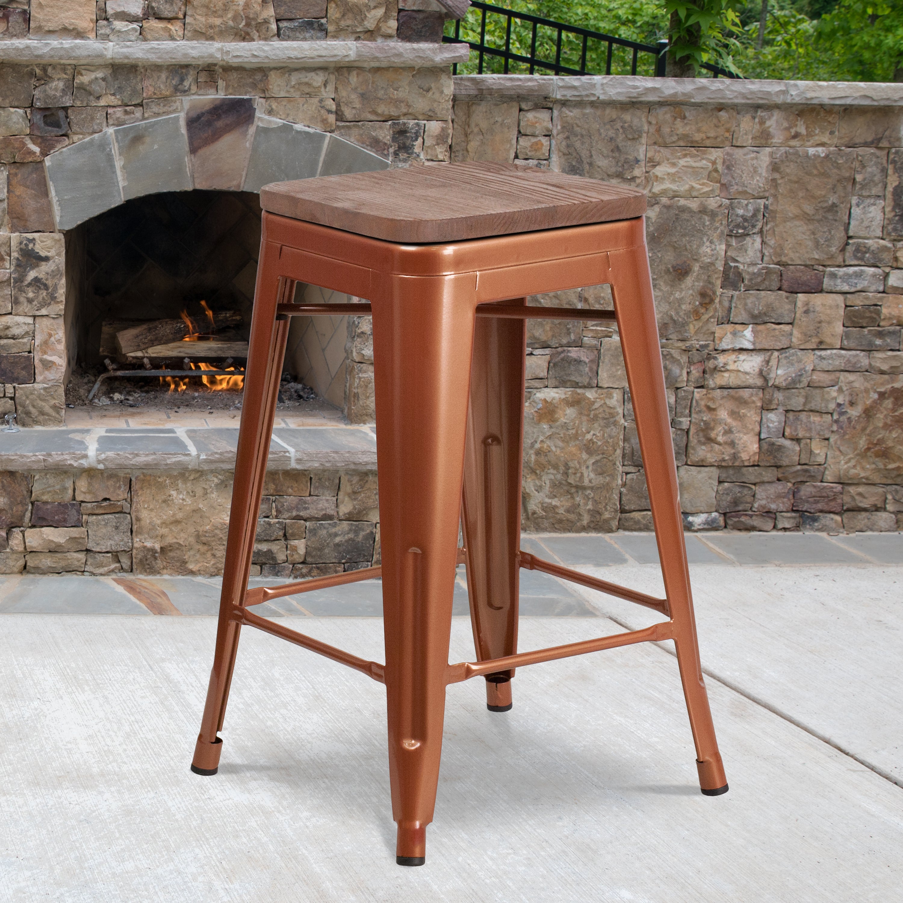 Sinclair 24" High Backless Copper Counter Height Stool with Square Wood Seat