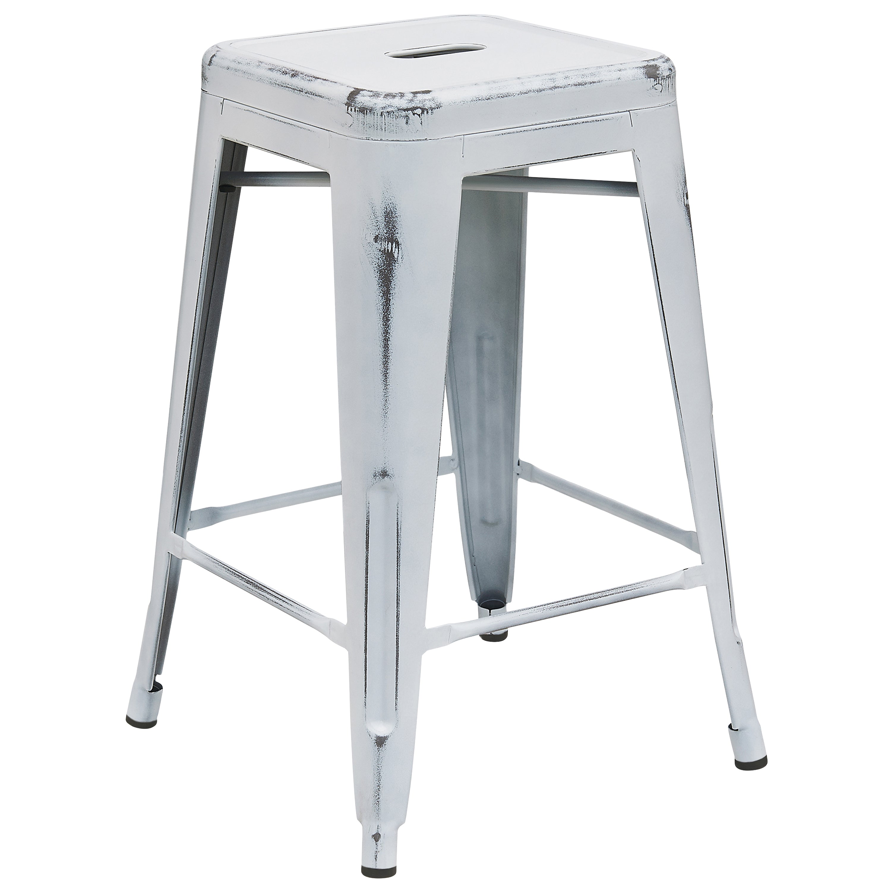 Kai Commercial Grade 24" High Backless Distressed White Metal Indoor-Outdoor Counter Height Stool