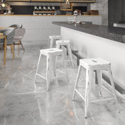 Kai Commercial Grade 24" High Backless Distressed White Metal Indoor-Outdoor Counter Height Stool