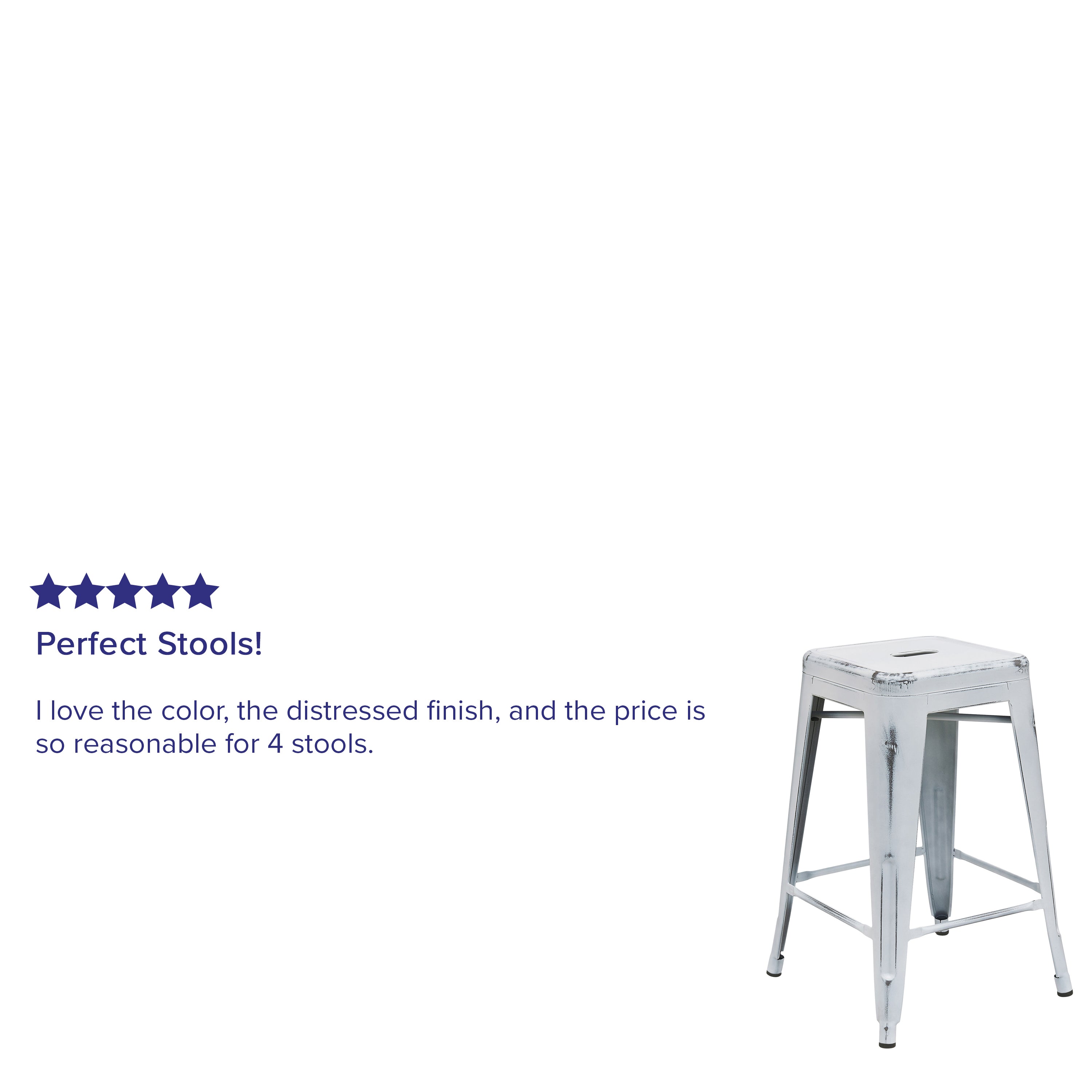 Kai Commercial Grade 24" High Backless Distressed White Metal Indoor-Outdoor Counter Height Stool