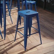 Kai Commercial Grade 30" High Backless Distressed Antique Blue Metal Indoor-Outdoor Barstool