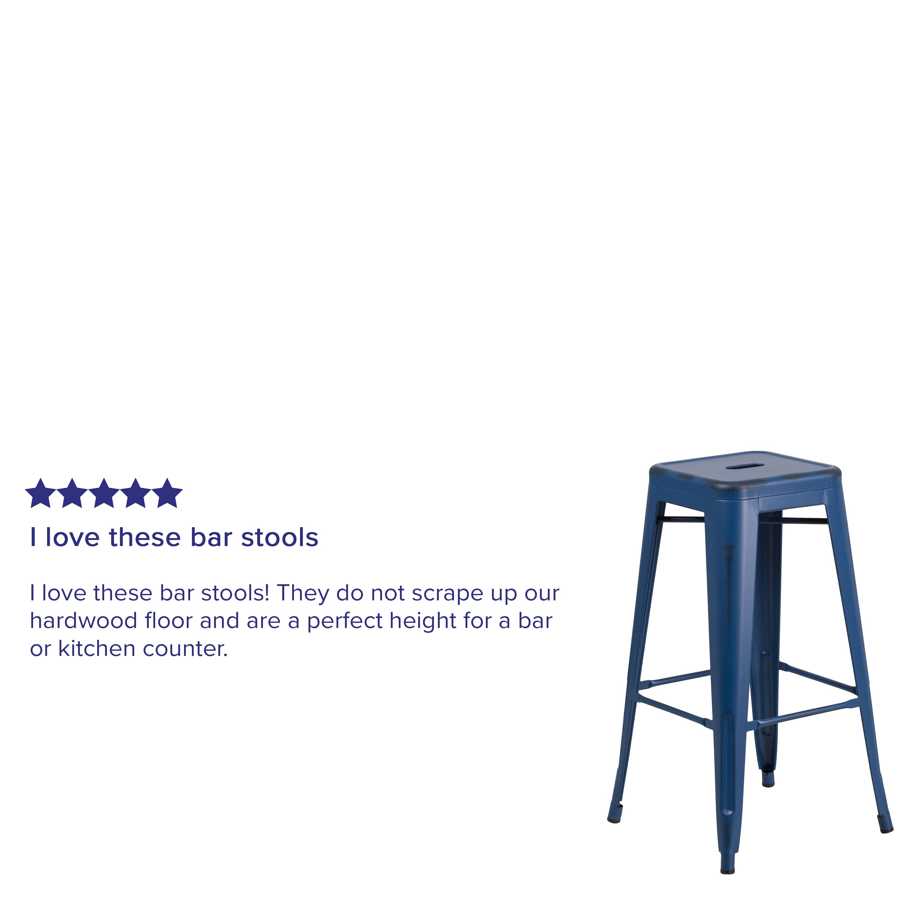 Kai Commercial Grade 30" High Backless Distressed Antique Blue Metal Indoor-Outdoor Barstool