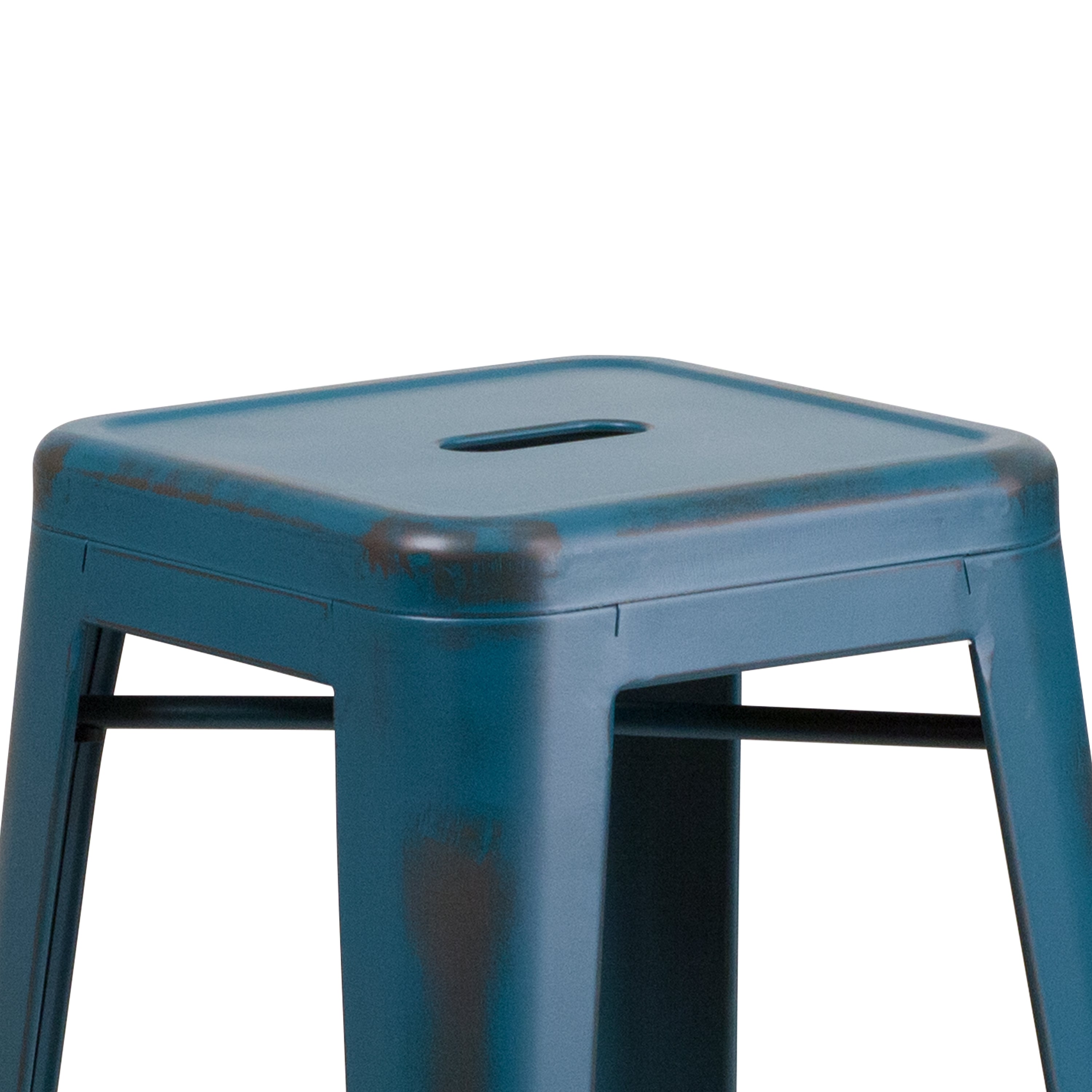 Kai Commercial Grade 30" High Backless Distressed Antique Blue Metal Indoor-Outdoor Barstool