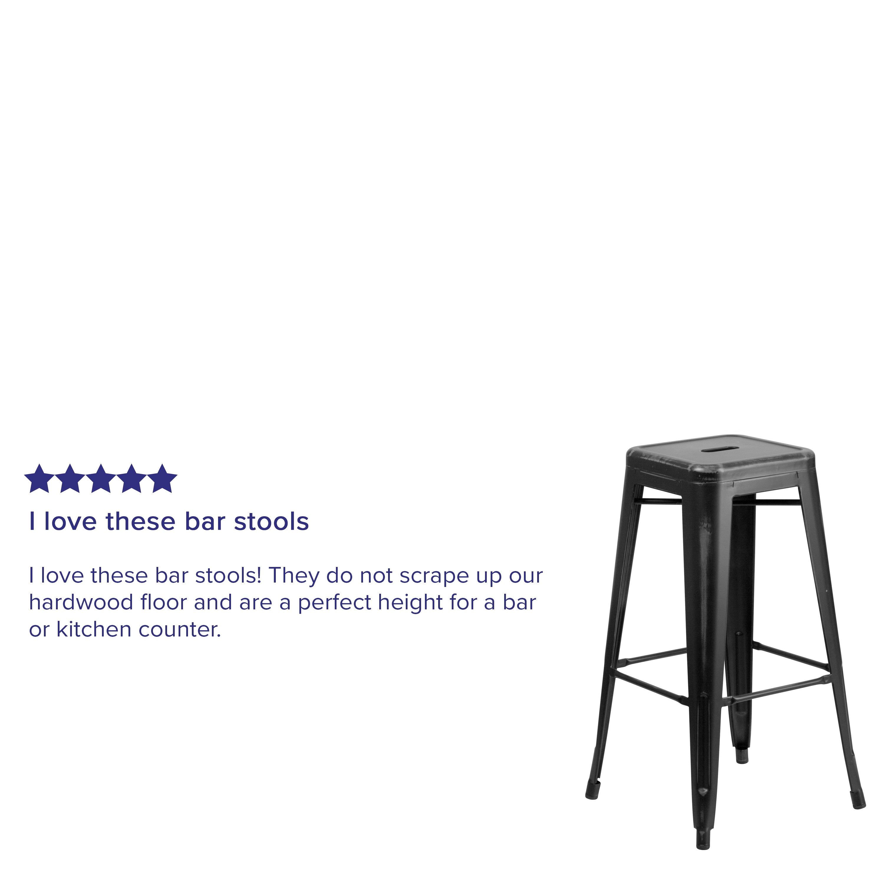 Kai Commercial Grade 30" High Backless Distressed Black Metal Indoor-Outdoor Barstool