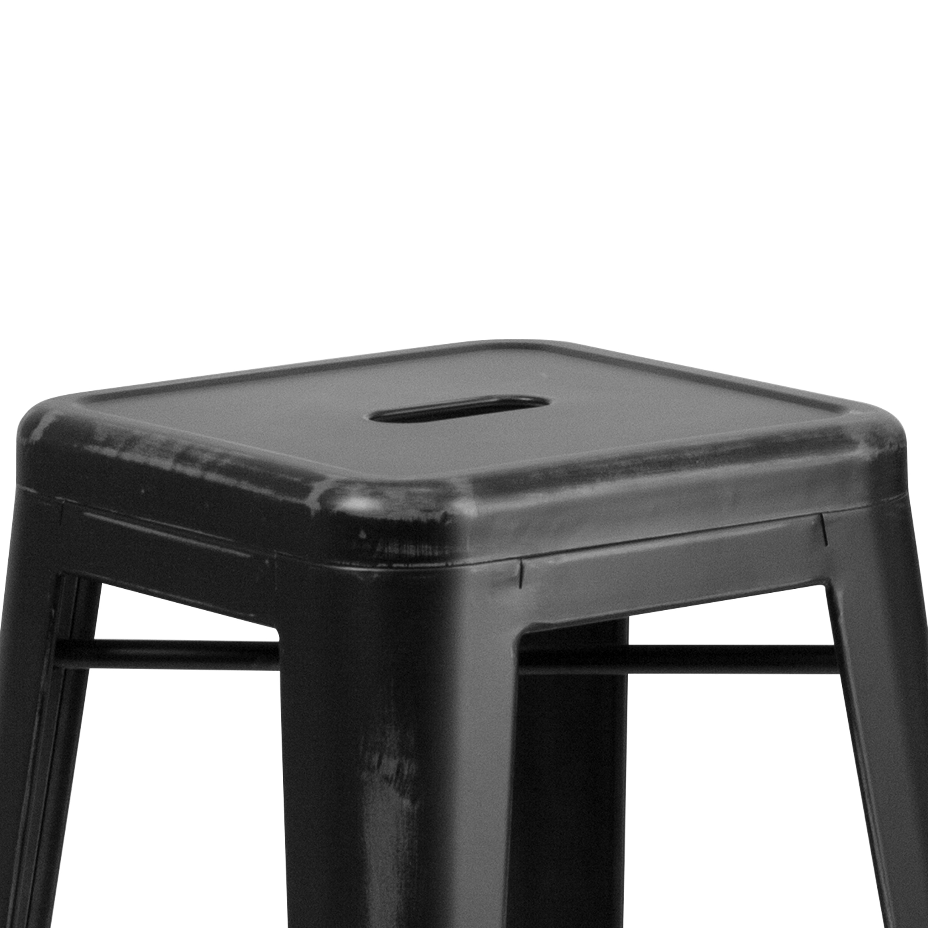 Kai Commercial Grade 30" High Backless Distressed Black Metal Indoor-Outdoor Barstool