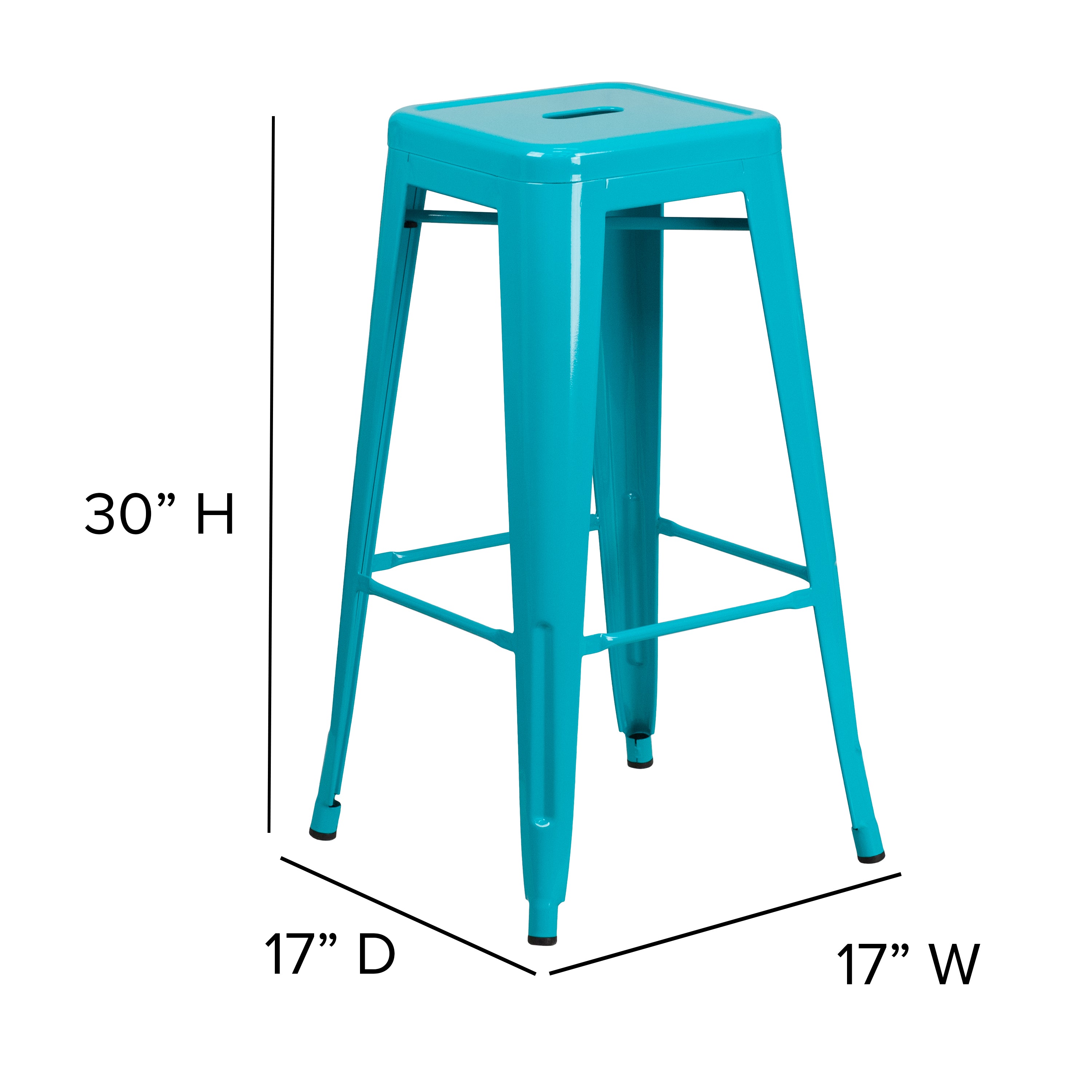 Kai Commercial Grade 30" High Backless Crystal Teal-Blue Indoor-Outdoor Barstool
