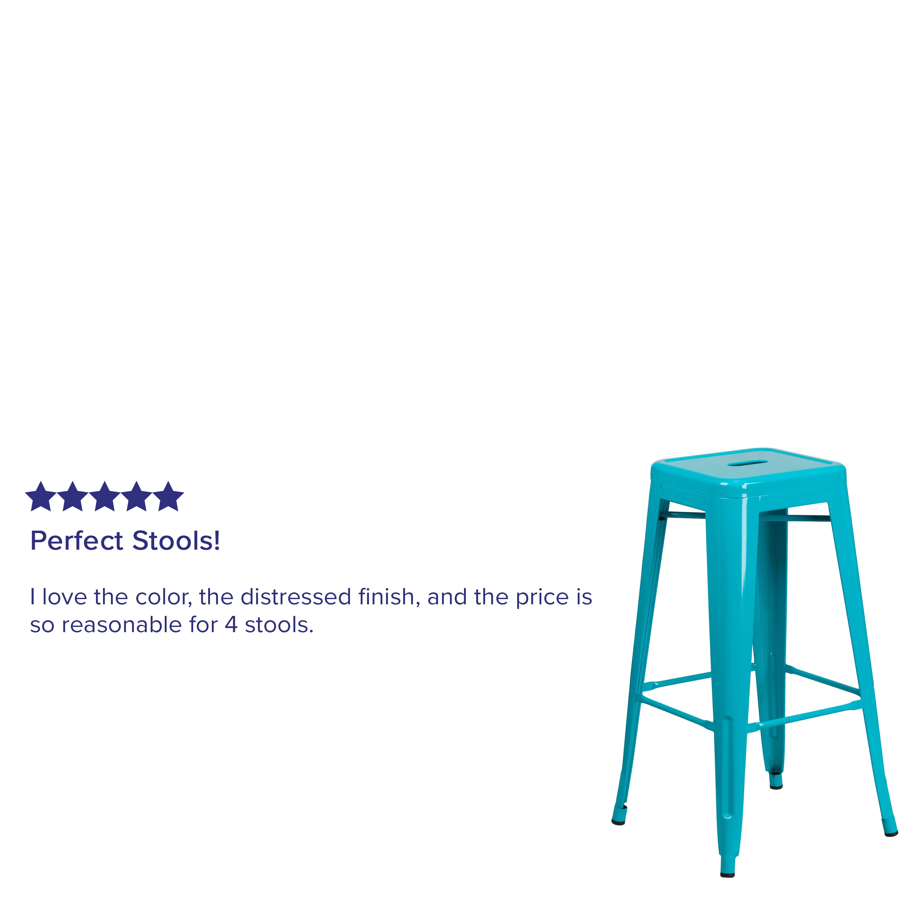 Kai Commercial Grade 30" High Backless Crystal Teal-Blue Indoor-Outdoor Barstool