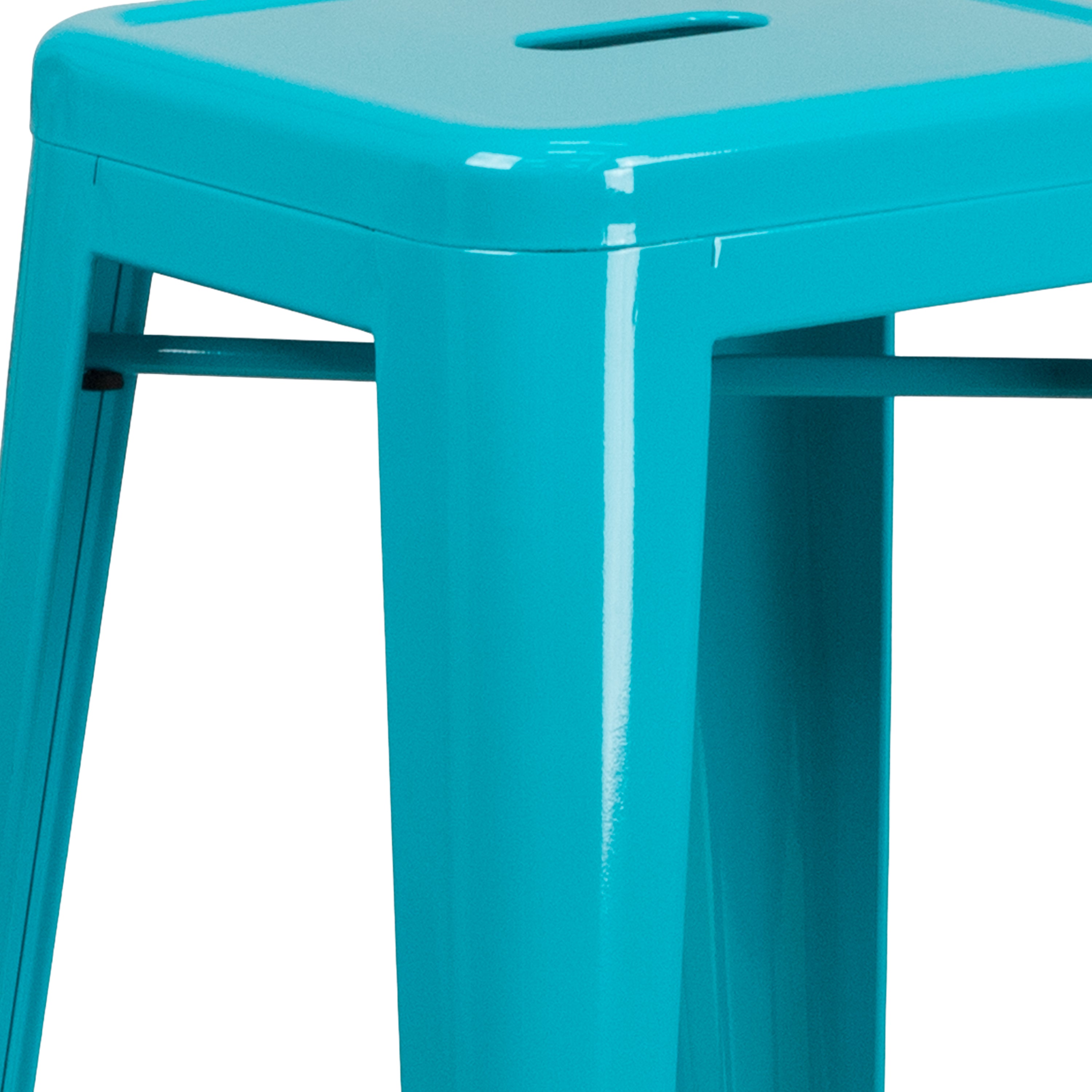 Kai Commercial Grade 30" High Backless Crystal Teal-Blue Indoor-Outdoor Barstool